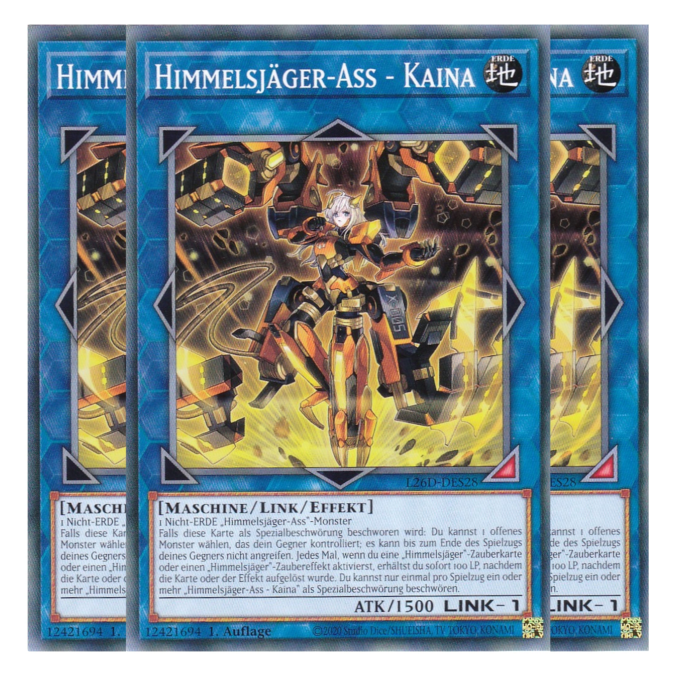L26D-DES28 - Himmelsjäger-Ass - Kaina - Common - Deutsch - 1. Auflage - Legendary Modern Decks 2026 - Playset (3 Kopien) - Yu-Gi-Oh! - mit LMS Trading Fieldcenter Karte