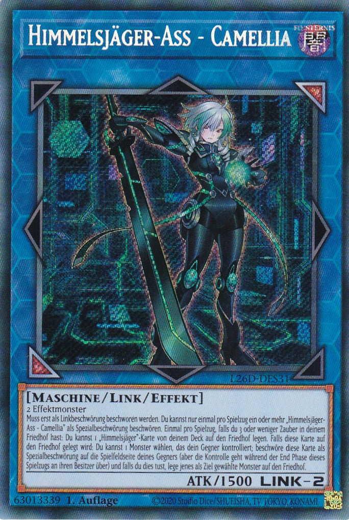 L26D-DES31 - Himmelsjäger-Ass - Camellia - Secret Rare - Deutsch - Legendary Modern Decks 2026 - Yu-Gi-Oh! - mit LMS Trading Fieldcenter Karte