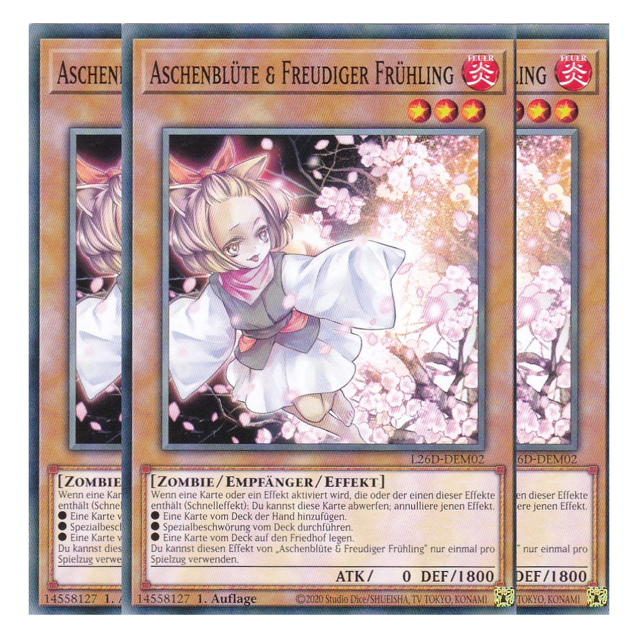 L26D-DEM02 - Aschenblüte & Freudiger Frühling - Common - Deutsch - 1. Auflage - Legendary Modern Decks 2026 - Playset (3 Kopien) - Yu-Gi-Oh! - mit LMS Trading Fieldcenter Karte