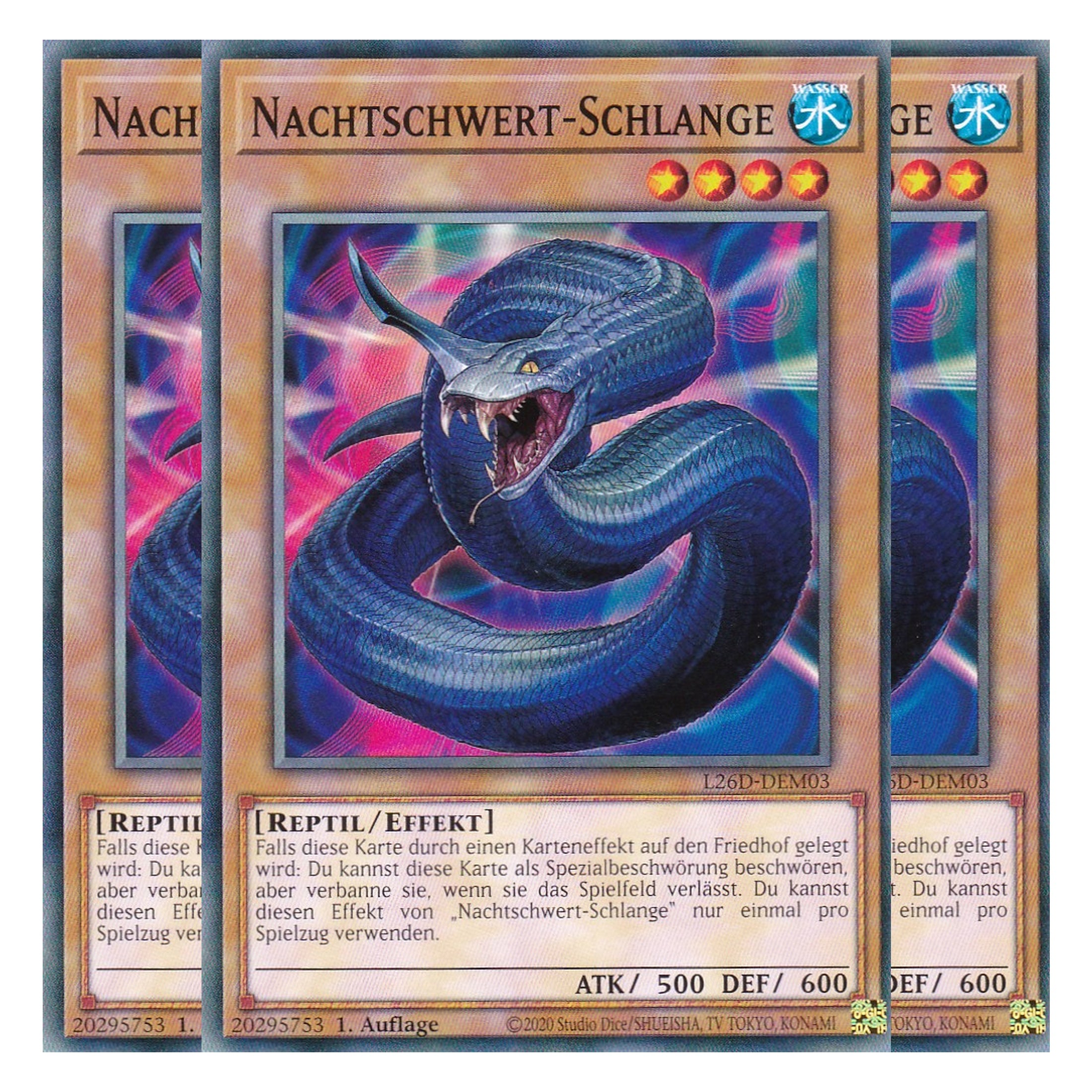 L26D-DEM03 - Nachtschwert-Schlange - Common - Deutsch - 1. Auflage - Legendary Modern Decks 2026 - Playset (3 Kopien) - Yu-Gi-Oh! - mit LMS Trading Fieldcenter Karte