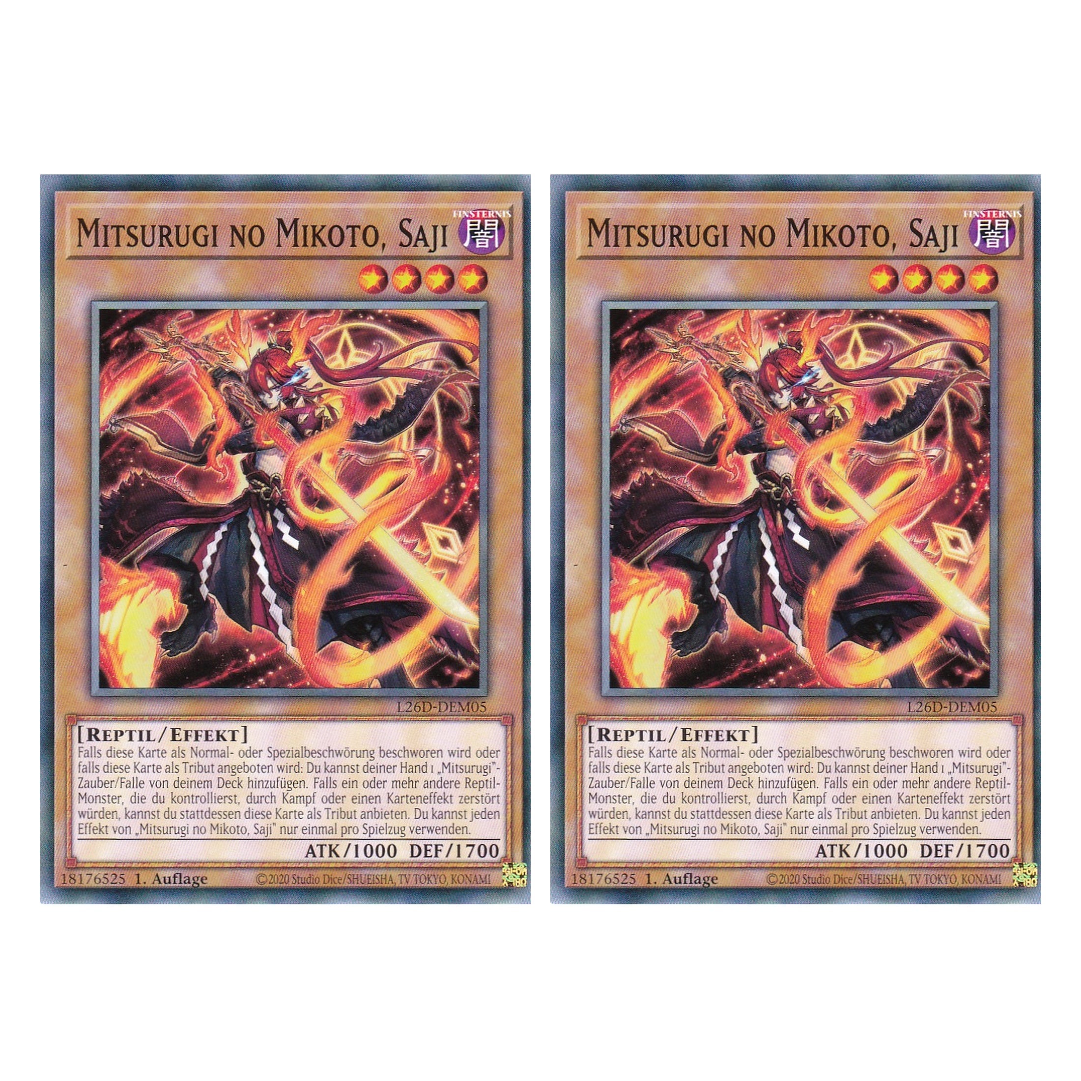 L26D-DEM05 - Mitsurugi no Mikoto, Saji - Common - Deutsch - 1. Auflage - Legendary Modern Decks 2026 - Duo Set (2 Stück) - Yu-Gi-Oh! - mit LMS Trading Fieldcenter Karte