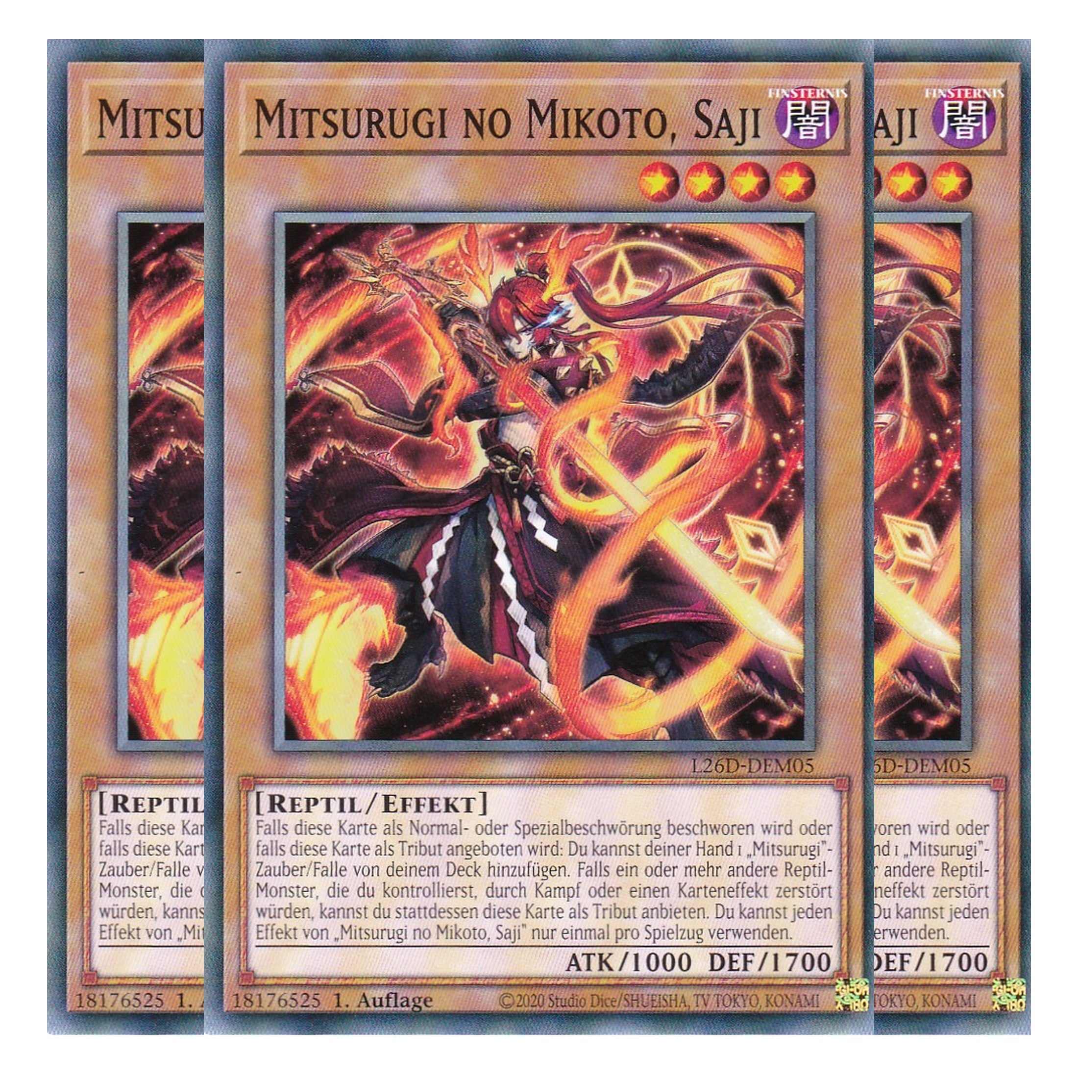 L26D-DEM05 - Mitsurugi no Mikoto, Saji - Common - Deutsch - 1. Auflage - Legendary Modern Decks 2026 - Playset (3 Kopien) - Yu-Gi-Oh! - mit LMS Trading Fieldcenter Karte