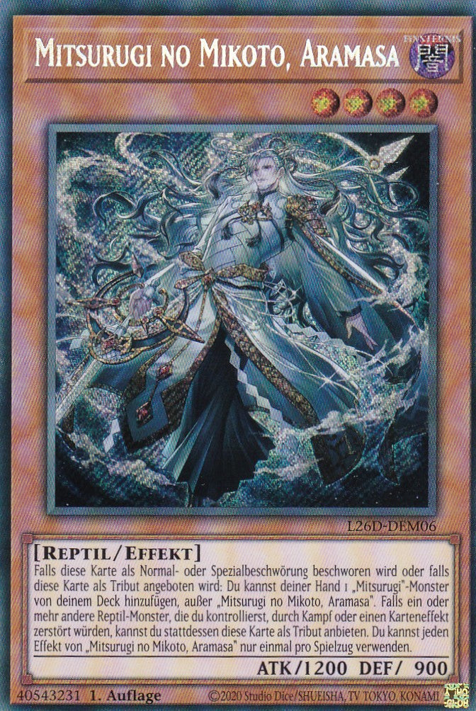 L26D-DEM06 - Mitsurugi no Mikoto, Aramasa - Secret Rare - Deutsch - Legendary Modern Decks 2026 - Yu-Gi-Oh! - mit LMS Trading Fieldcenter Karte