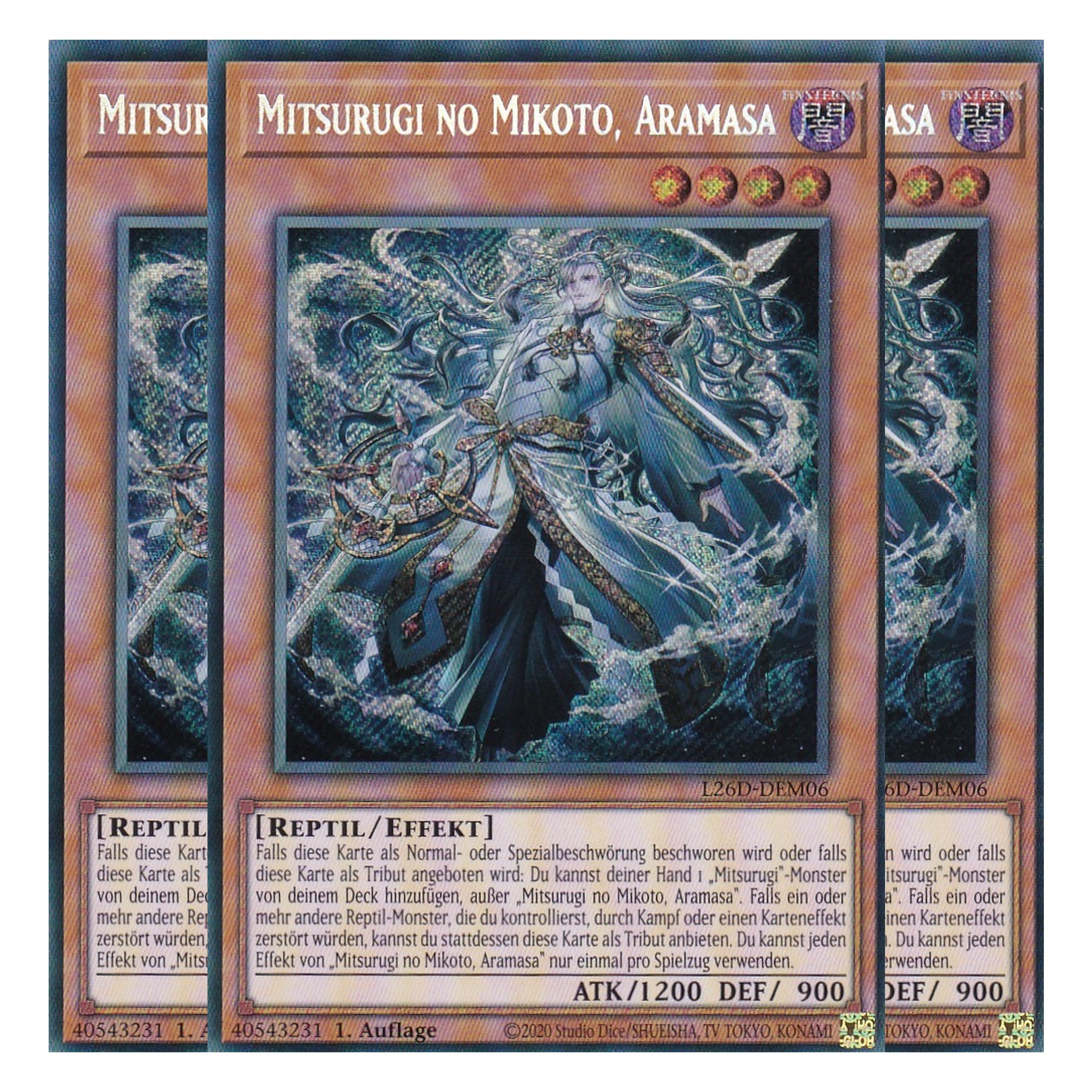 L26D-DEM06 - Mitsurugi no Mikoto, Aramasa - Secret Rare - Deutsch - 1. Auflage - Legendary Modern Decks 2026 - Playset (3 Kopien) - Yu-Gi-Oh! - mit LMS Trading Fieldcenter Karte