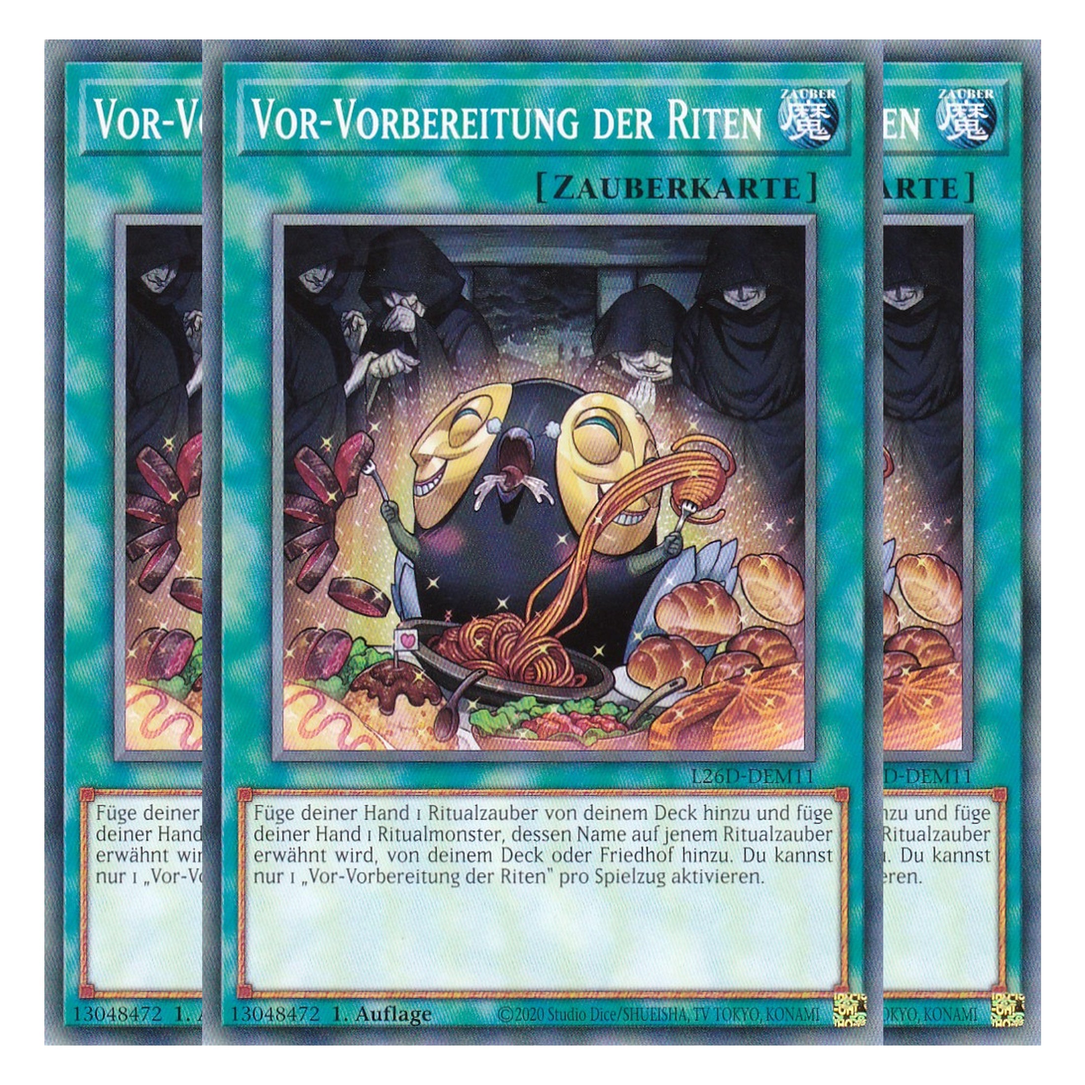 L26D-DEM11 - Vor-Vorbereitung der Riten - Common - Deutsch - 1. Auflage - Legendary Modern Decks 2026 - Playset (3 Kopien) - Yu-Gi-Oh! - mit LMS Trading Fieldcenter Karte