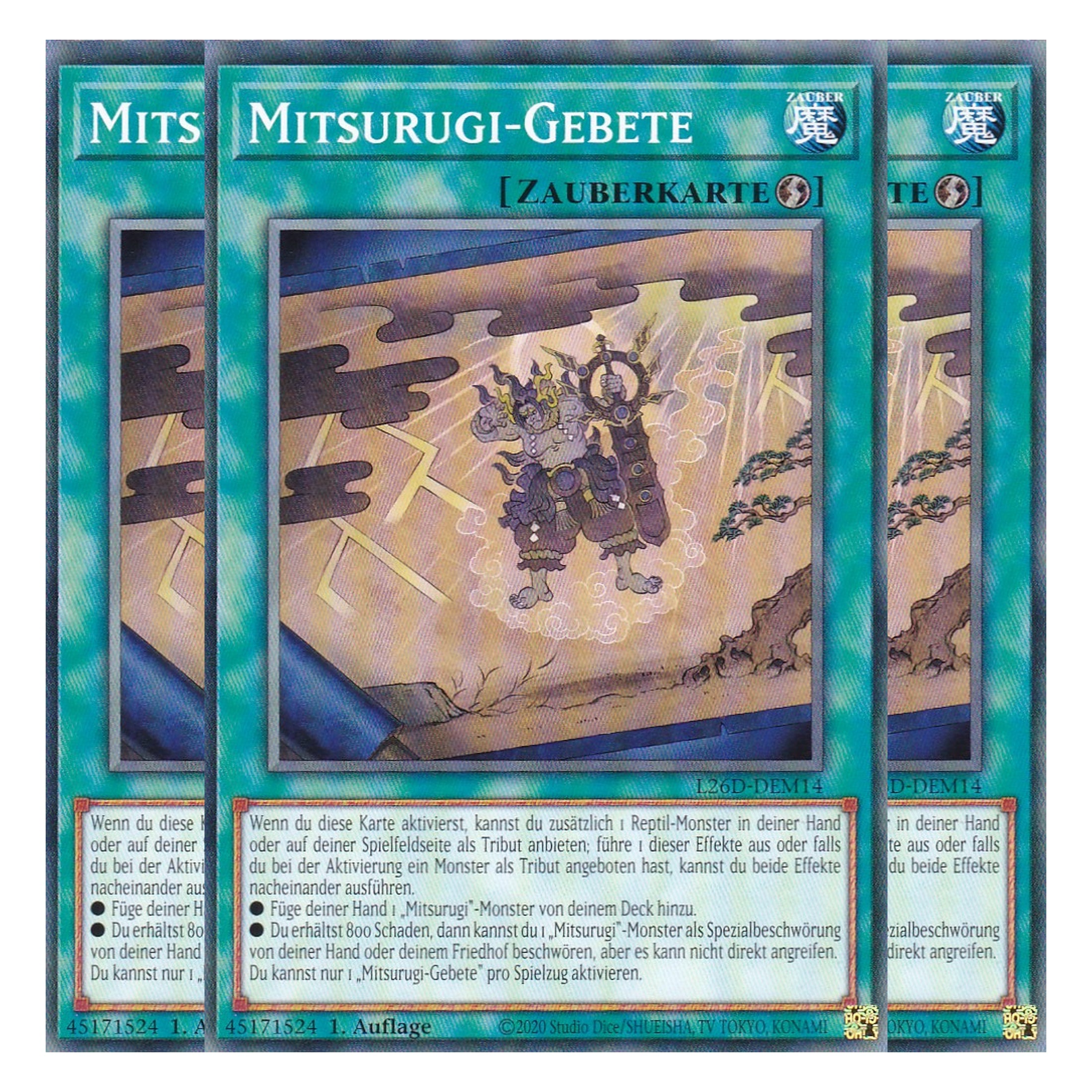 L26D-DEM14 - Mitsurugi-Gebete - Common - Deutsch - 1. Auflage - Legendary Modern Decks 2026 - Playset (3 Kopien) - Yu-Gi-Oh! - mit LMS Trading Fieldcenter Karte
