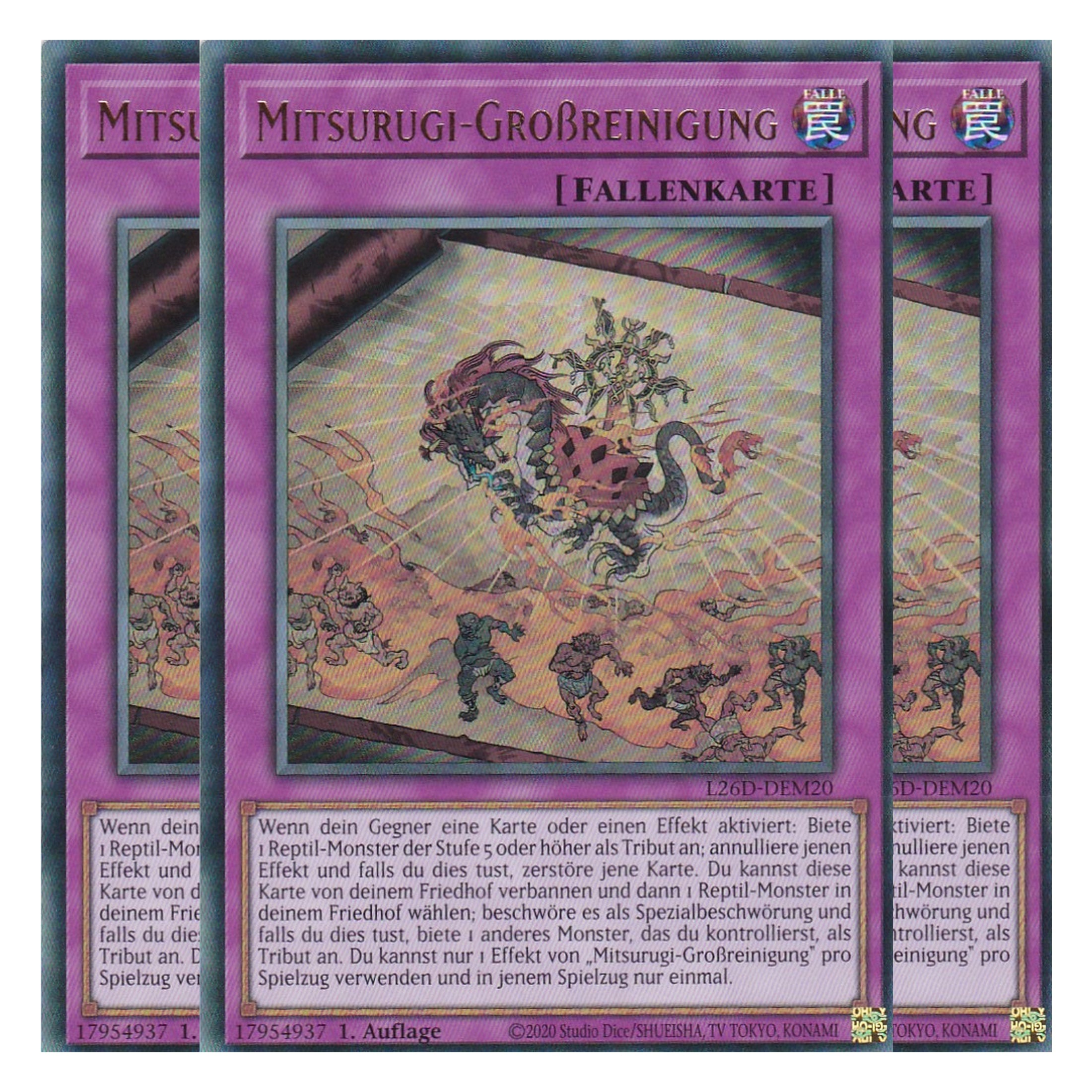 L26D-DEM20 - Mitsurugi-Großreinigung - Ultra Rare - Deutsch - 1. Auflage - Legendary Modern Decks 2026 - Playset (3 Kopien) - Yu-Gi-Oh! - mit LMS Trading Fieldcenter Karte