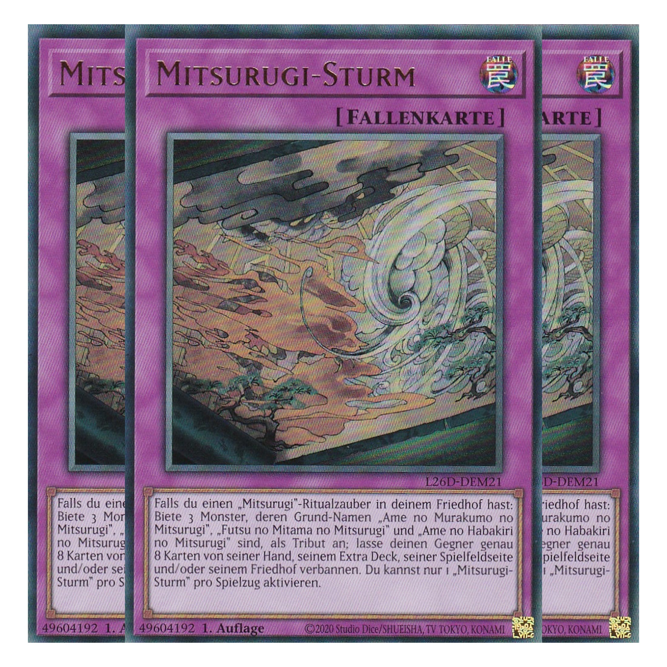 L26D-DEM21 - Mitsurugi-Sturm - Ultra Rare - Deutsch - 1. Auflage - Legendary Modern Decks 2026 - Playset (3 Kopien) - Yu-Gi-Oh! - mit LMS Trading Fieldcenter Karte
