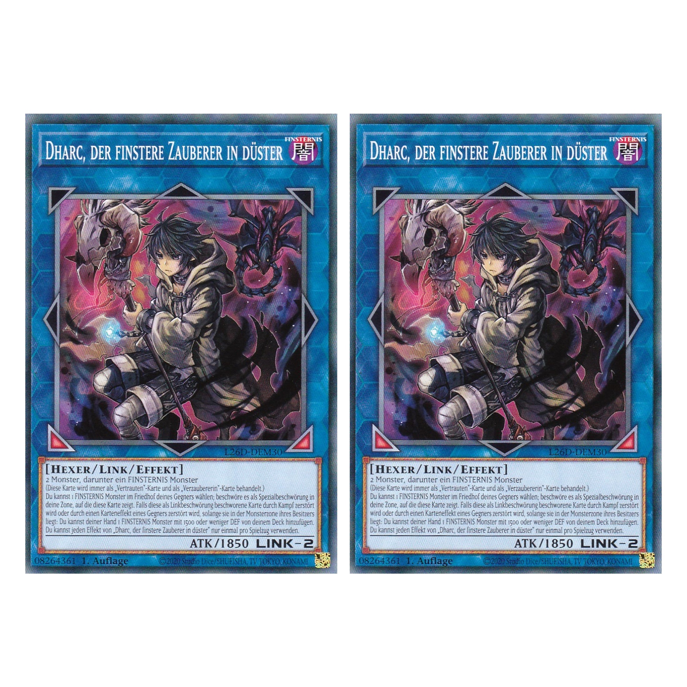 L26D-DEM30 - Dharc, der finstere Zauberer in düster - Common - Deutsch - 1. Auflage - Legendary Modern Decks 2026 - Duo Set (2 Stück) - Yu-Gi-Oh! - mit LMS Trading Fieldcenter Karte