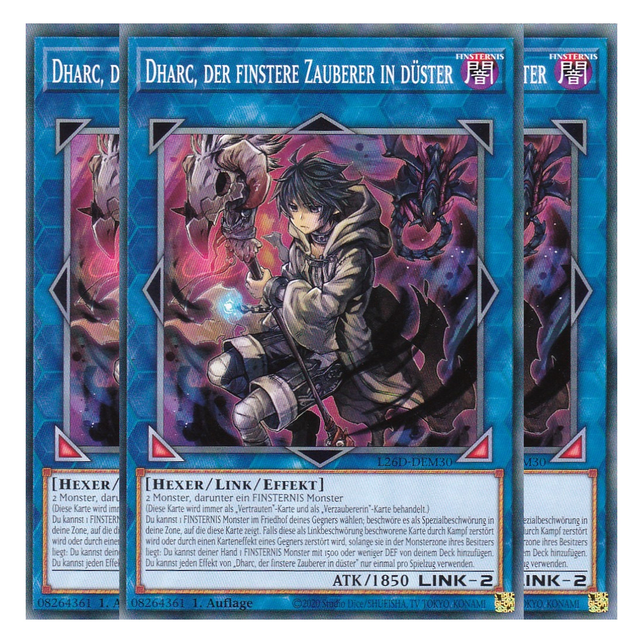 L26D-DEM30 - Dharc, der finstere Zauberer in düster - Common - Deutsch - 1. Auflage - Legendary Modern Decks 2026 - Playset (3 Kopien) - Yu-Gi-Oh! - mit LMS Trading Fieldcenter Karte