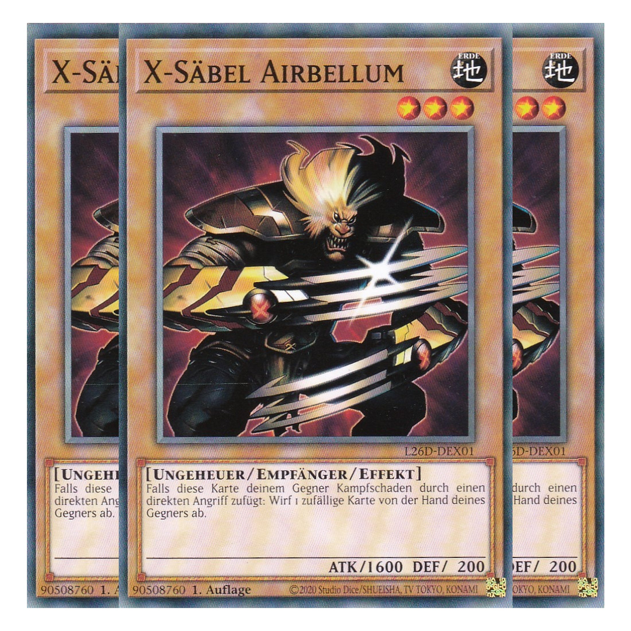 L26D-DEX01 - X-Säbel Airbellum - Common - Deutsch - 1. Auflage - Legendary Modern Decks 2026 - Playset (3 Kopien) - Yu-Gi-Oh! - mit LMS Trading Fieldcenter Karte