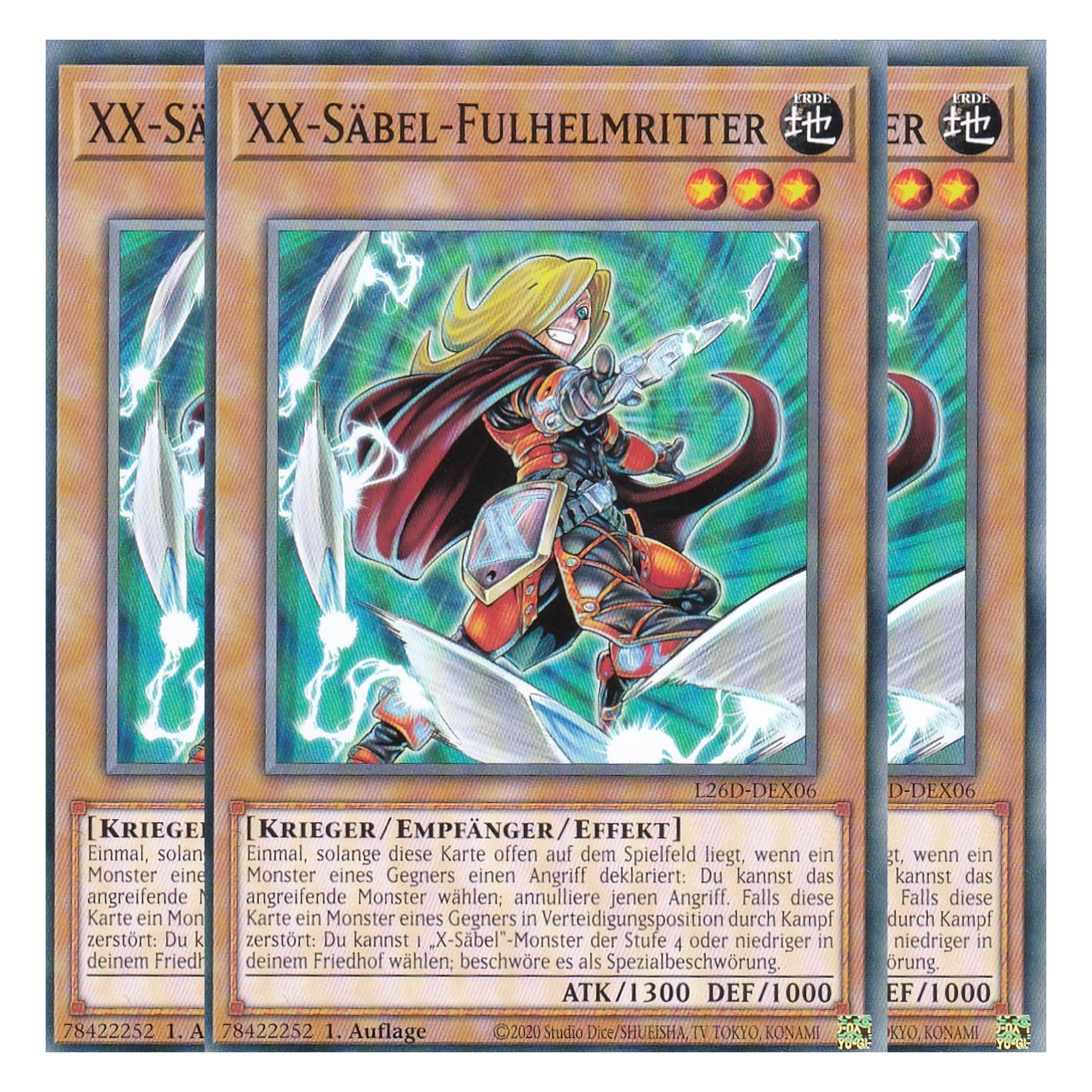 L26D-DEX06 - XX-Säbel-Fulhelmritter - Common - Deutsch - 1. Auflage - Legendary Modern Decks 2026 - Playset (3 Kopien) - Yu-Gi-Oh! - mit LMS Trading Fieldcenter Karte