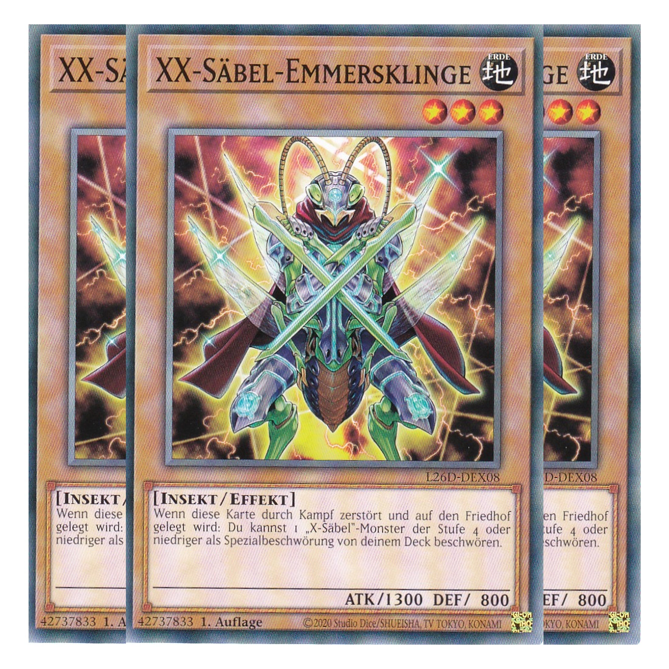 L26D-DEX08 - XX-Säbel-Emmersklinge - Common - Deutsch - 1. Auflage - Legendary Modern Decks 2026 - Playset (3 Kopien) - Yu-Gi-Oh! - mit LMS Trading Fieldcenter Karte