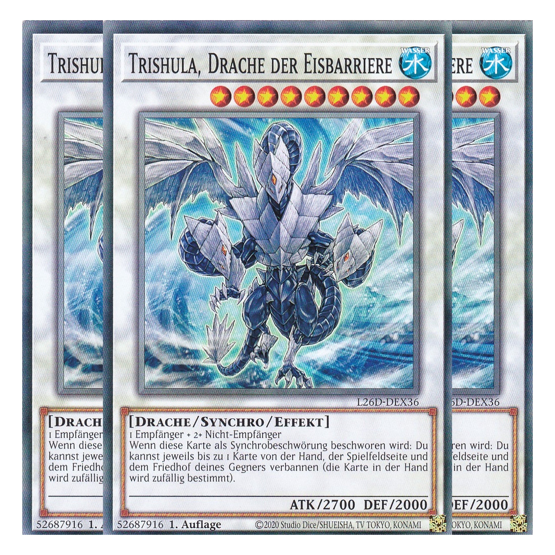 L26D-DEX36 - Trishula, Drache der Eisbarriere - Common - Deutsch - 1. Auflage - Legendary Modern Decks 2026 - Playset (3 Kopien) - Yu-Gi-Oh! - mit LMS Trading Fieldcenter Karte