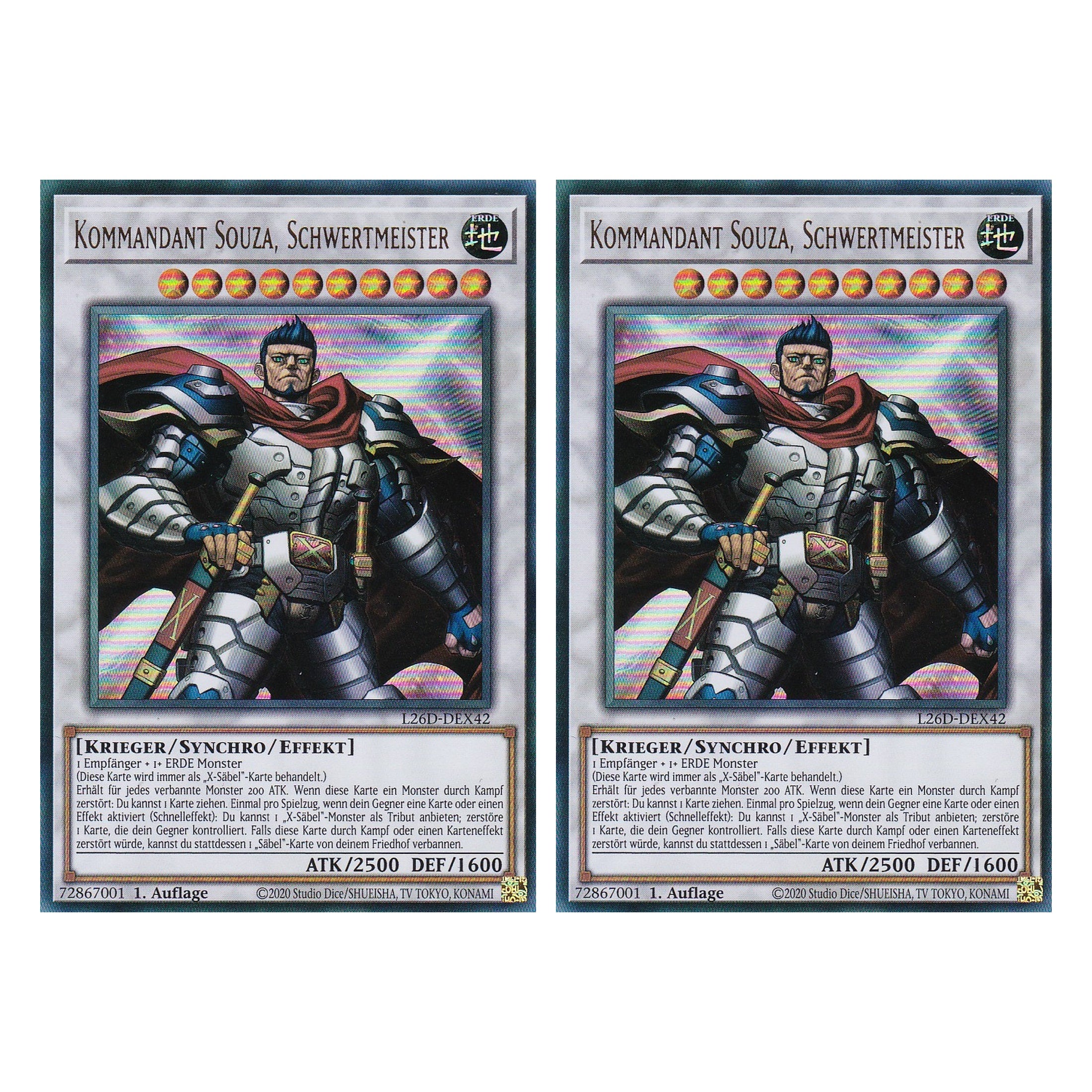 L26D-DEX42 - Kommandant Souza, Schwertmeister - Ultra Rare - Deutsch - 1. Auflage - Legendary Modern Decks 2026 - Duo Set (2 Stück) - Yu-Gi-Oh! - mit LMS Trading Fieldcenter Karte