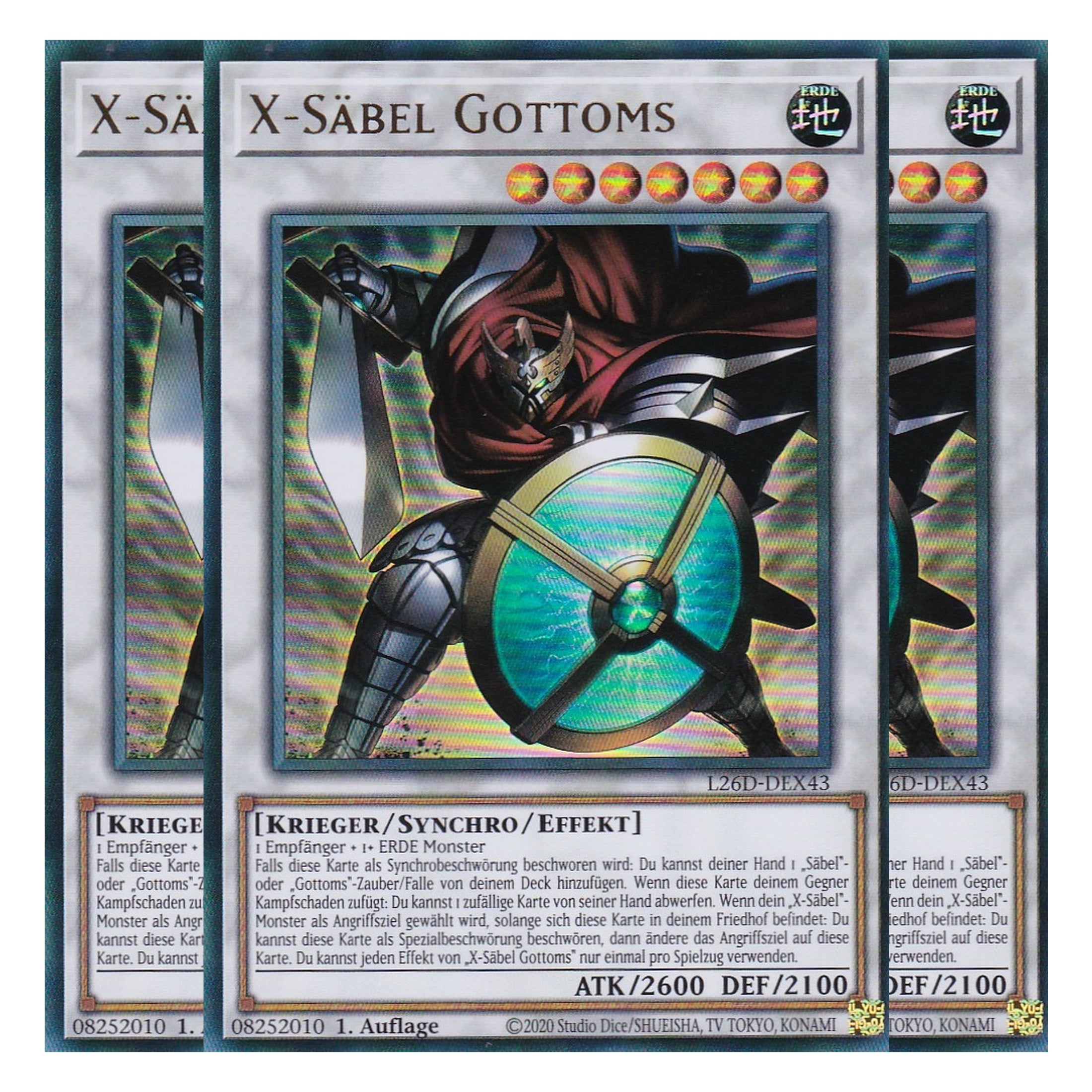L26D-DEX43 - X-Säbel Gottoms - Ultra Rare - Deutsch - 1. Auflage - Legendary Modern Decks 2026 - Playset (3 Kopien) - Yu-Gi-Oh! - mit LMS Trading Fieldcenter Karte