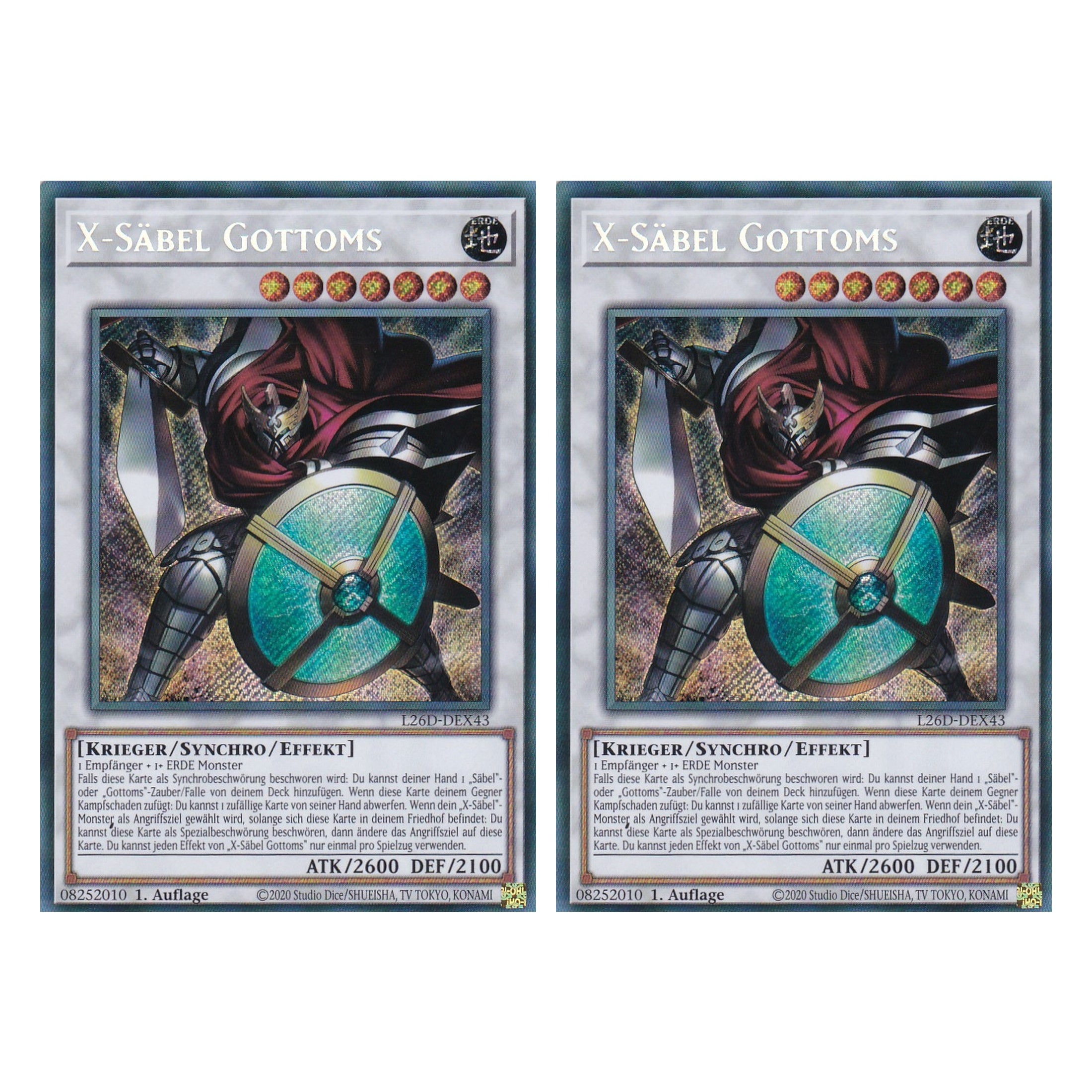 L26D-DEX43 - X-Säbel Gottoms - Secret Rare - Deutsch - 1. Auflage - Legendary Modern Decks 2026 - Duo Set (2 Stück) - Yu-Gi-Oh! - mit LMS Trading Fieldcenter Karte