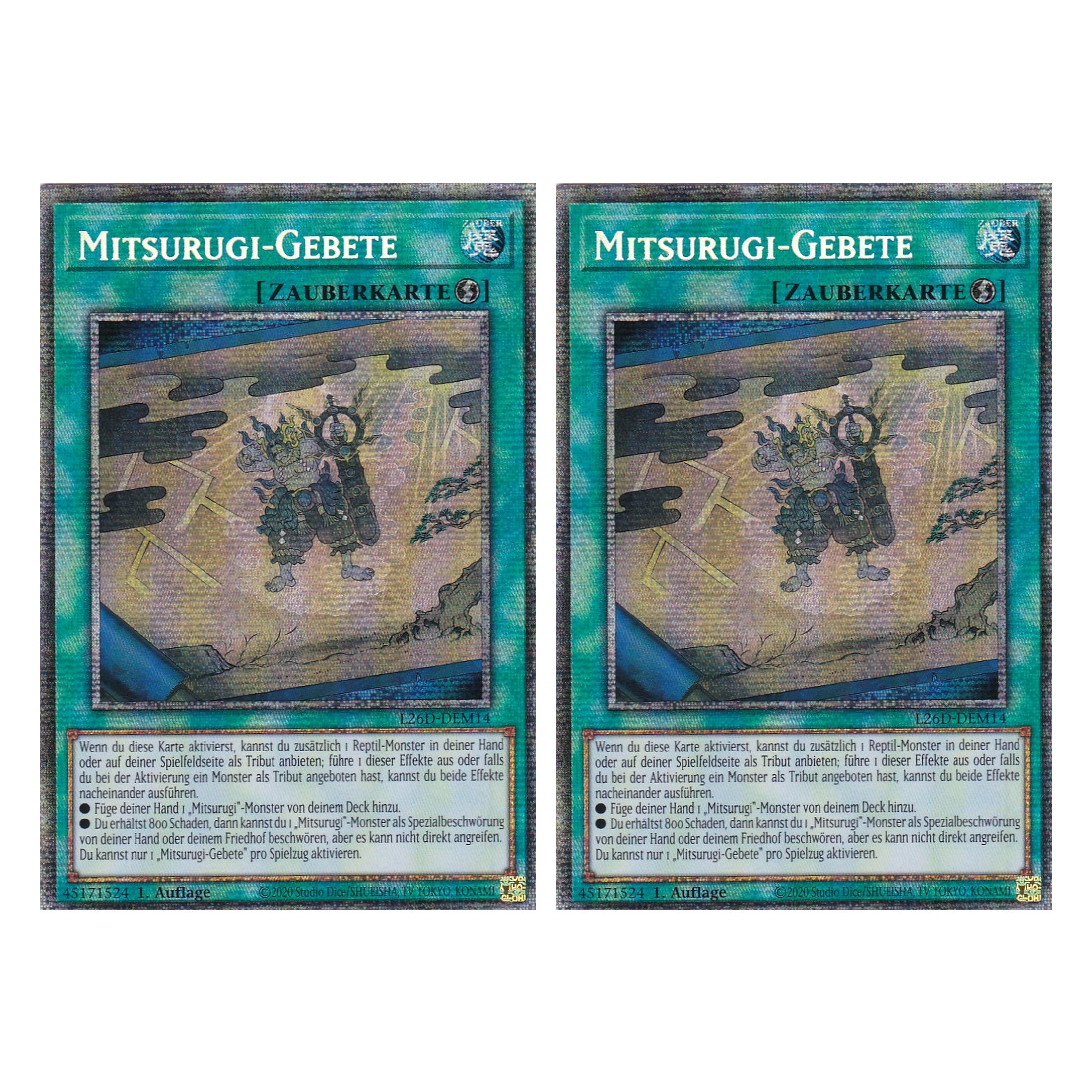 L26D-DEM14 - Mitsurugi-Gebete - Starlight Rare - Deutsch - 1. Auflage - Legendary Modern Decks 2026 - Duo Set (2 Stück) - Yu-Gi-Oh! - mit LMS Trading Fieldcenter Karte