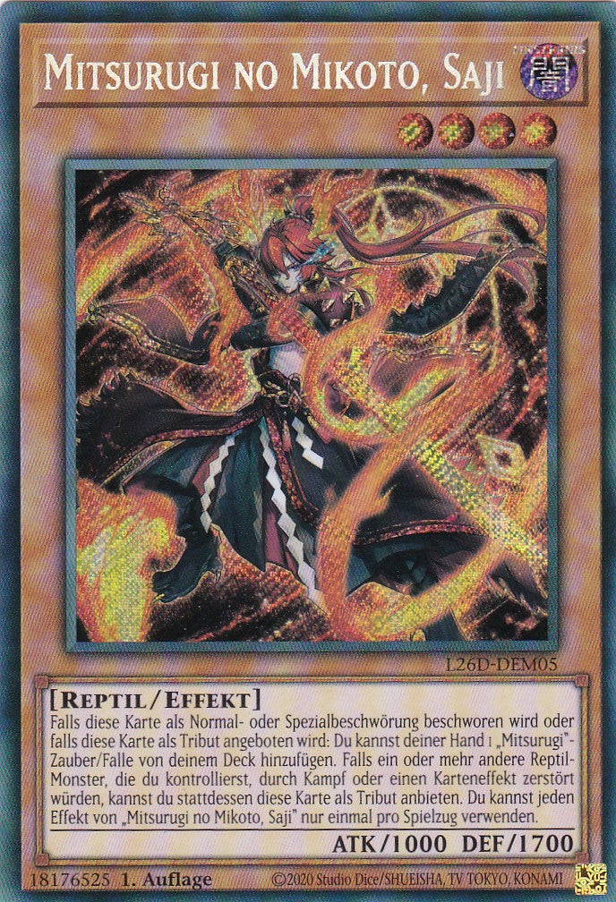 L26D-DEM05 - Mitsurugi no Mikoto, Saji - Secret Rare - Deutsch - Legendary Modern Decks 2026 - Yu-Gi-Oh! - mit LMS Trading Fieldcenter Karte