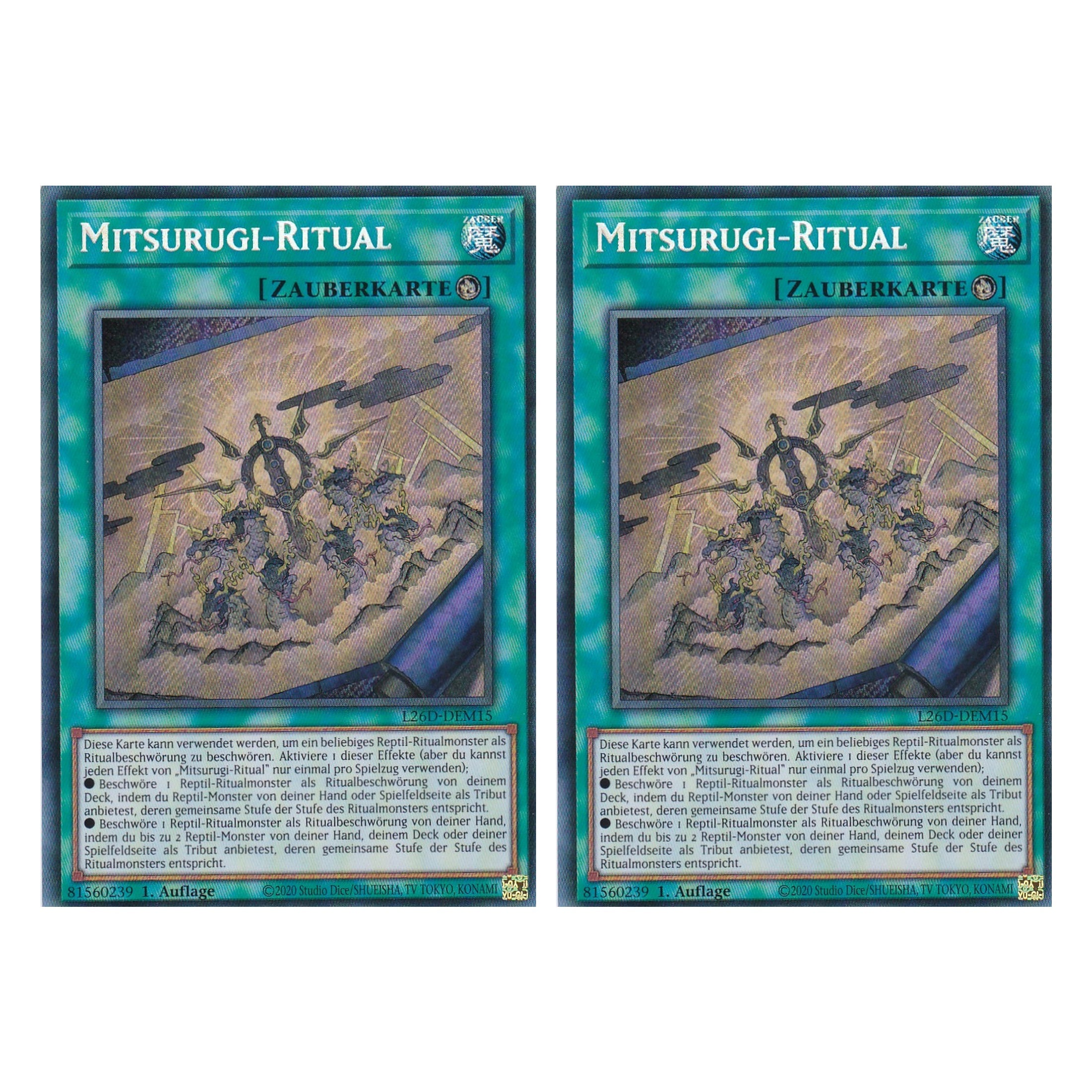 L26D-DEM15 - Mitsurugi-Ritual - Secret Rare - Deutsch - 1. Auflage - Legendary Modern Decks 2026 - Duo Set (2 Stück) - Yu-Gi-Oh! - mit LMS Trading Fieldcenter Karte