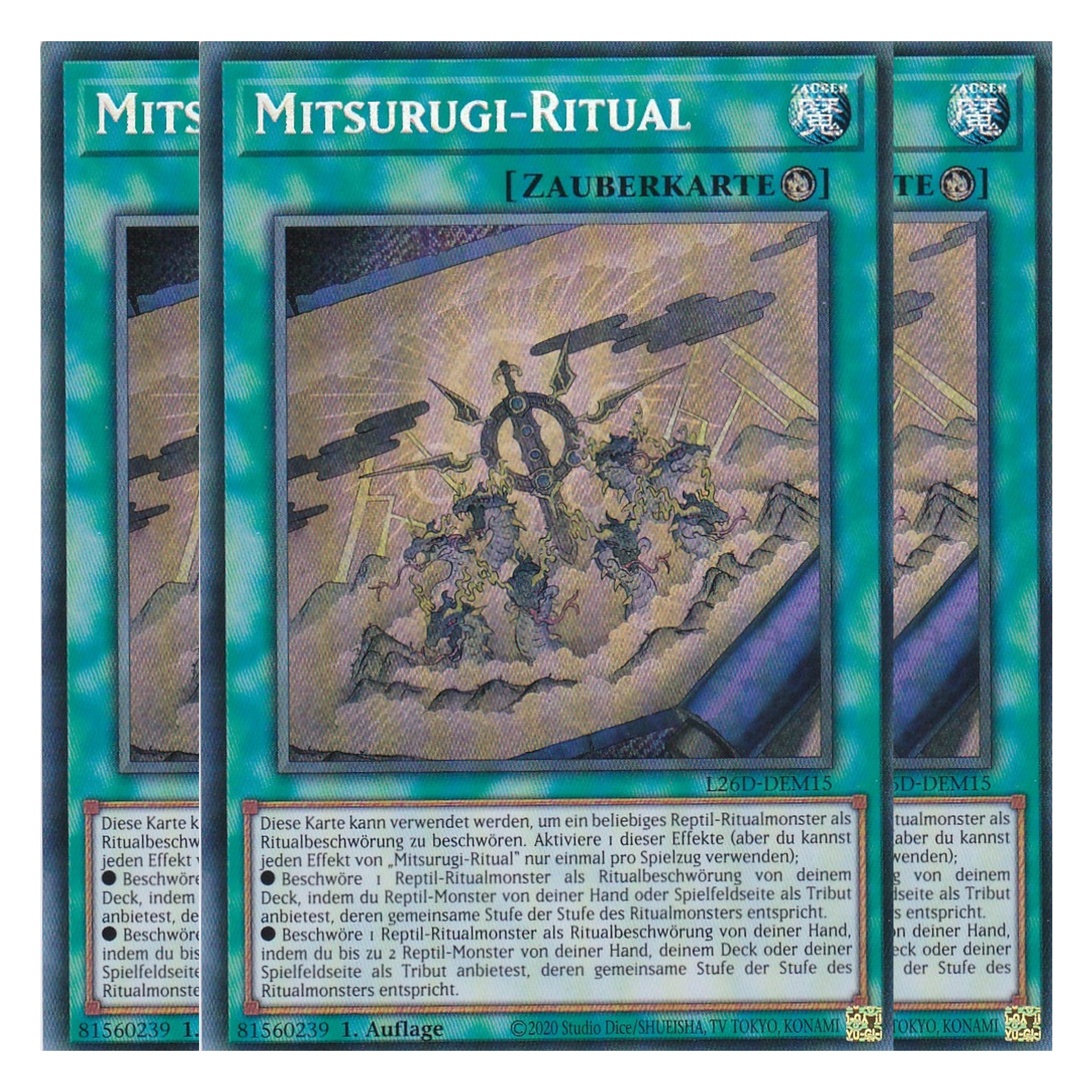 L26D-DEM15 - Mitsurugi-Ritual - Secret Rare - Deutsch - 1. Auflage - Legendary Modern Decks 2026 - Playset (3 Kopien) - Yu-Gi-Oh! - mit LMS Trading Fieldcenter Karte