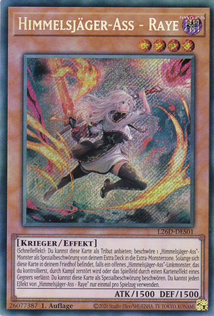 L26D-DES01 - Himmelsjäger-Ass - Raye - Secret Rare - Deutsch - Legendary Modern Decks 2026 - Yu-Gi-Oh! - mit LMS Trading Fieldcenter Karte