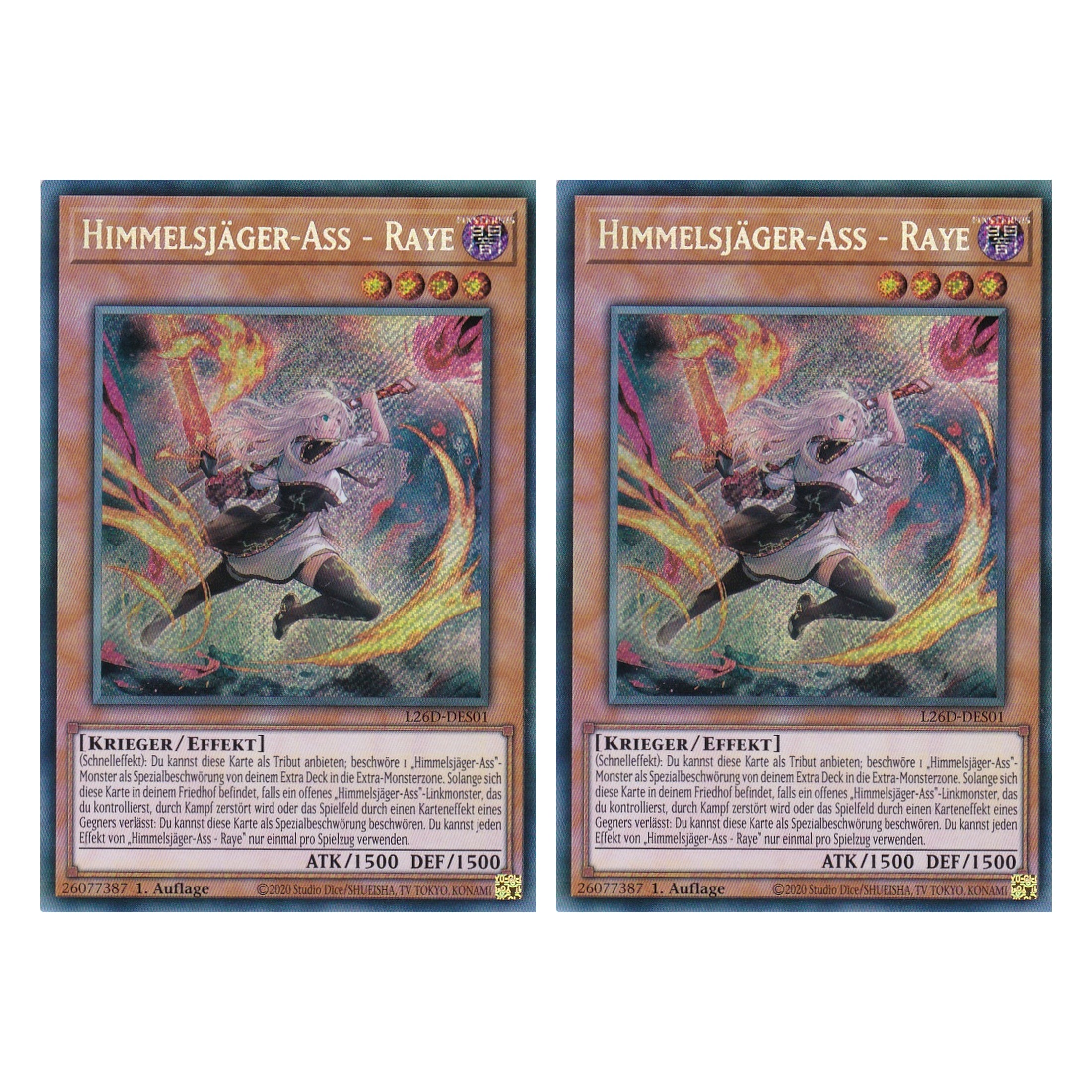 L26D-DES01 - Himmelsjäger-Ass - Raye - Secret Rare - Deutsch - 1. Auflage - Legendary Modern Decks 2026 - Duo Set (2 Stück) - Yu-Gi-Oh! - mit LMS Trading Fieldcenter Karte