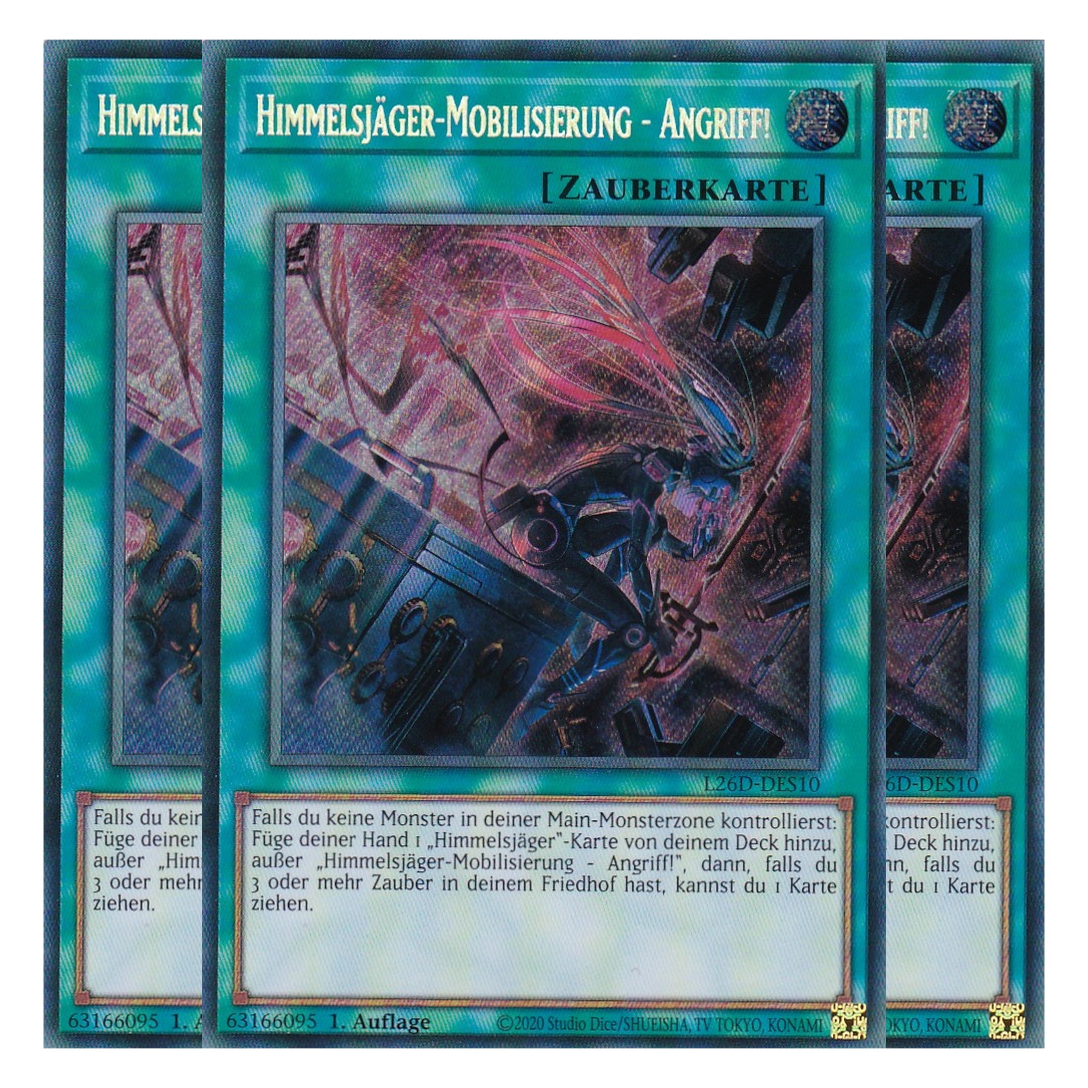 L26D-DES10 - Himmelsjäger-Mobilisierung - Angriff! - Secret Rare - Deutsch - 1. Auflage - Legendary Modern Decks 2026 - Playset (3 Kopien) - Yu-Gi-Oh! - mit LMS Trading Fieldcenter Karte