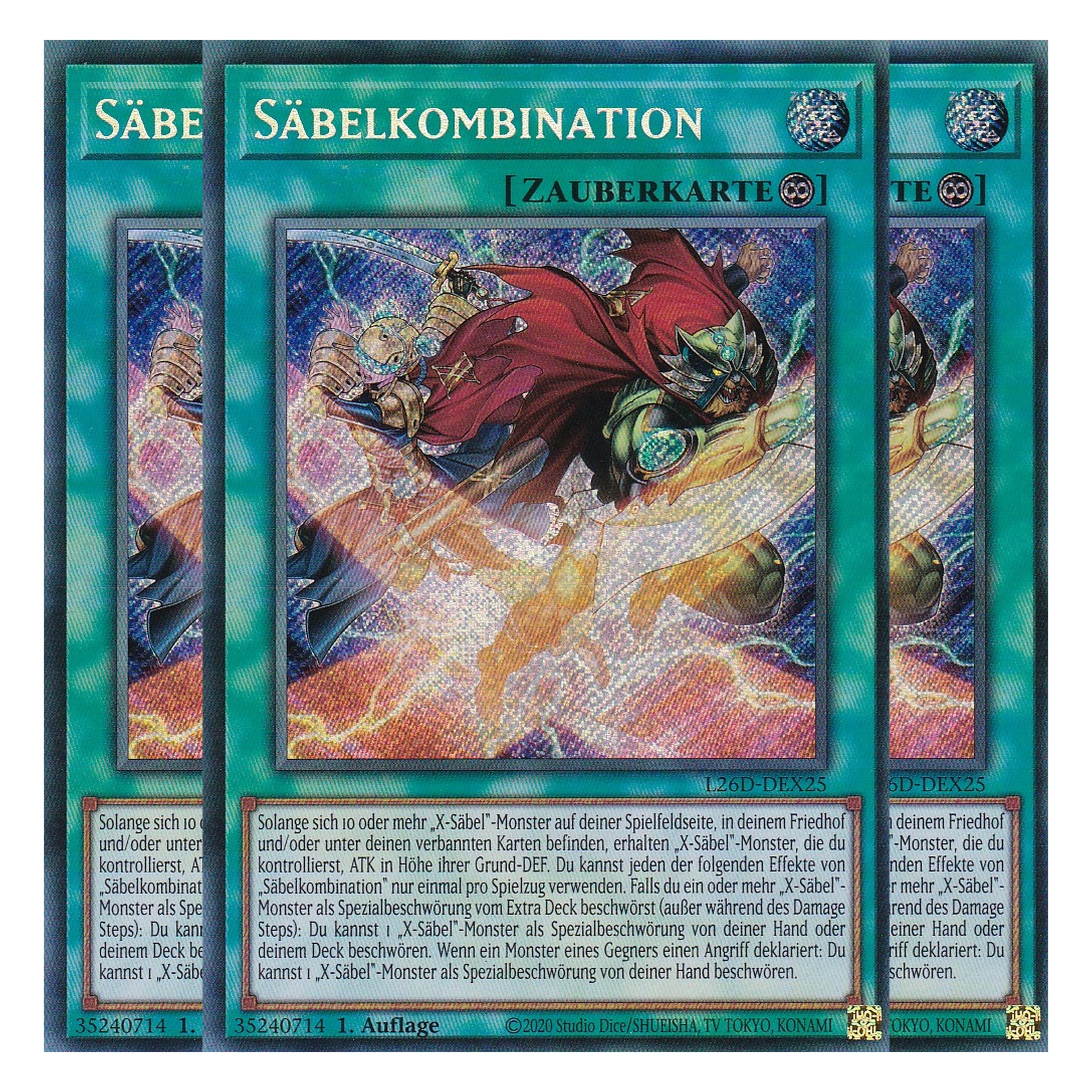 L26D-DEX25 - Säbelkombination - Secret Rare - Deutsch - 1. Auflage - Legendary Modern Decks 2026 - Playset (3 Kopien) - Yu-Gi-Oh! - mit LMS Trading Fieldcenter Karte