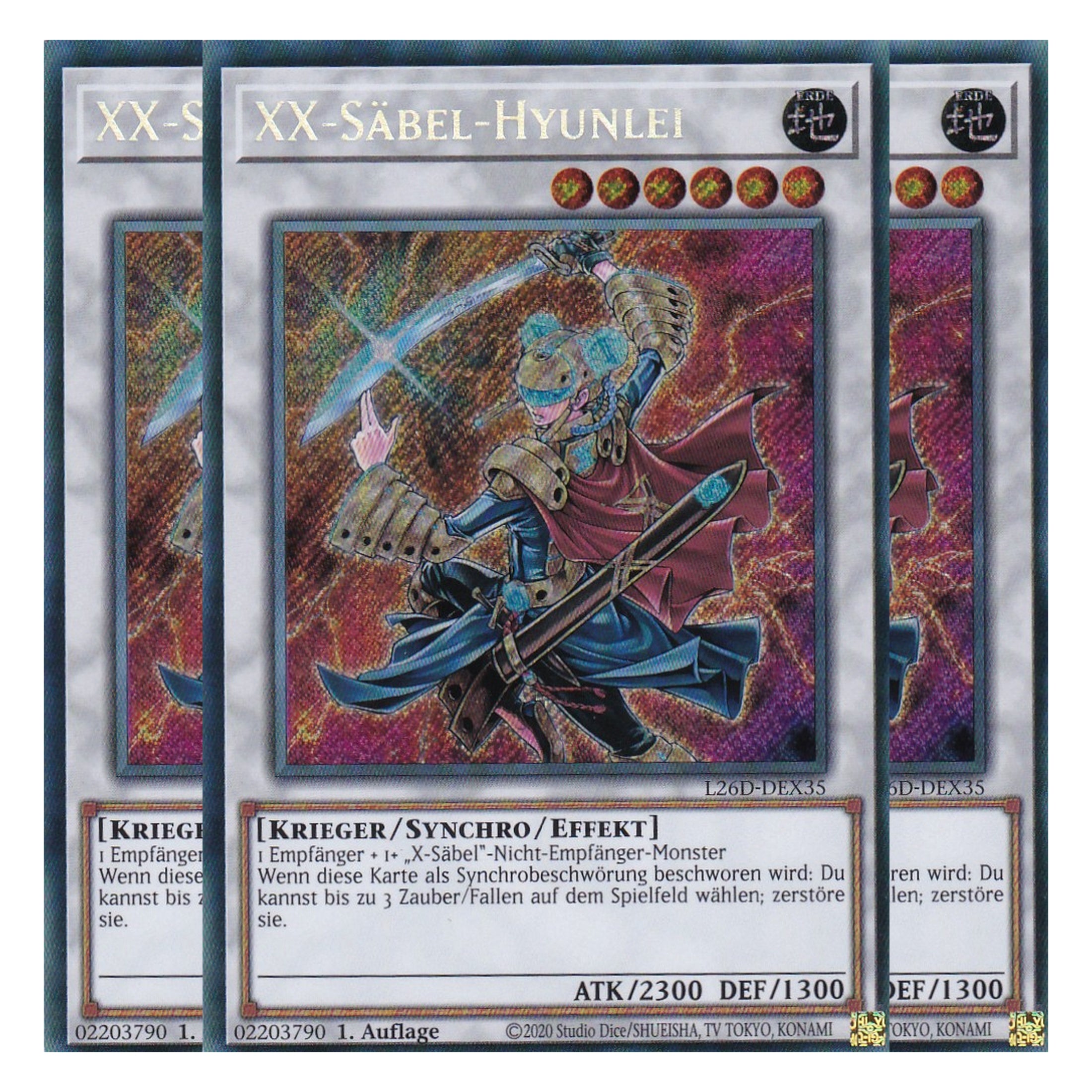 L26D-DEX35 - XX-Säbel-Hyunlei - Secret Rare - Deutsch - 1. Auflage - Legendary Modern Decks 2026 - Playset (3 Kopien) - Yu-Gi-Oh! - mit LMS Trading Fieldcenter Karte