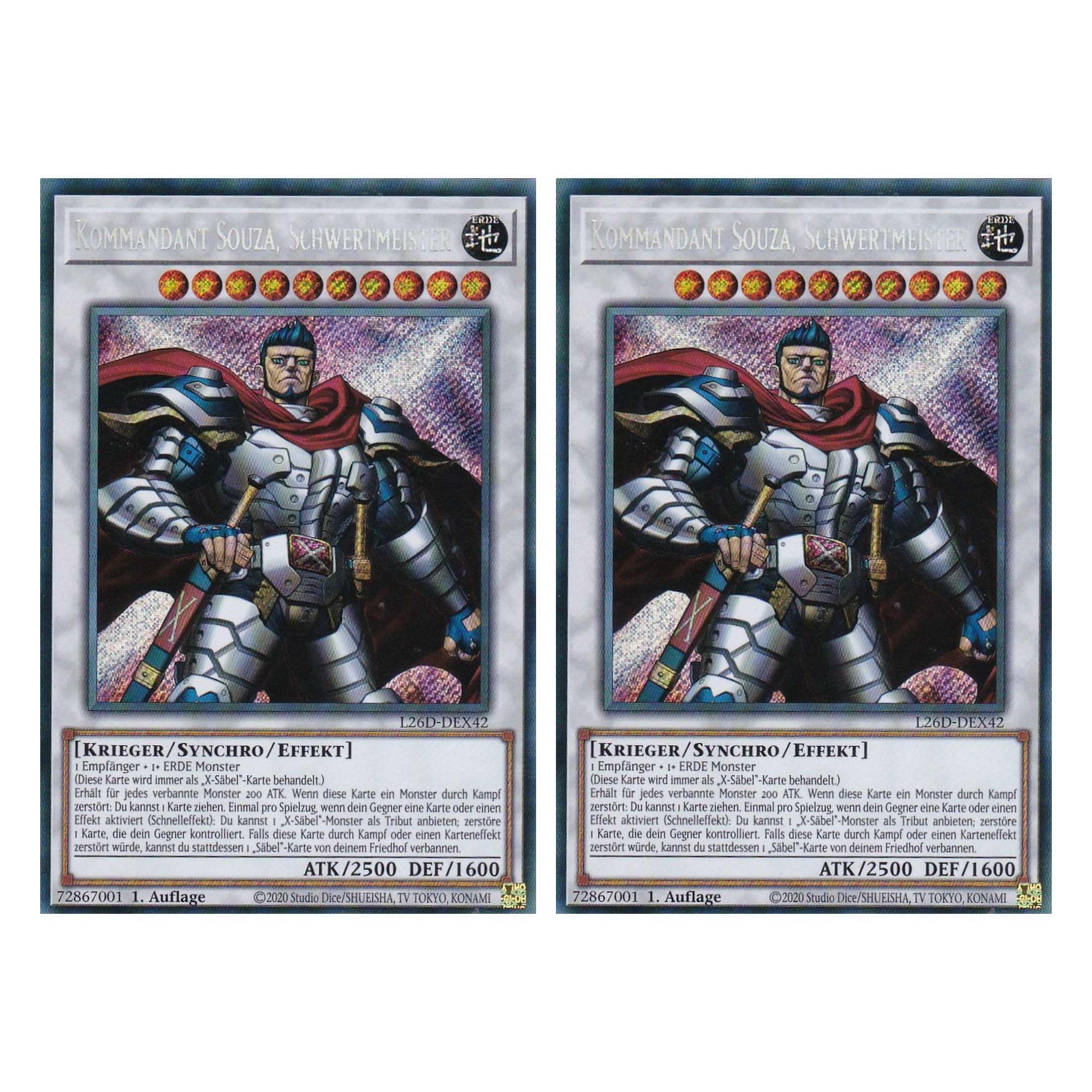 L26D-DEX42 - Kommandant Souza, Schwertmeister - Secret Rare - Deutsch - 1. Auflage - Legendary Modern Decks 2026 - Duo Set (2 Stück) - Yu-Gi-Oh! - mit LMS Trading Fieldcenter Karte