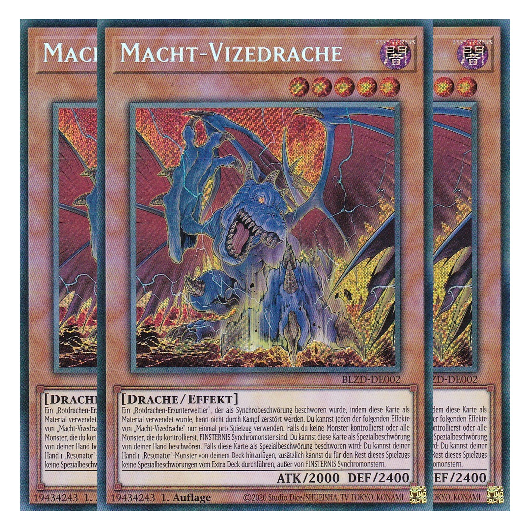 Macht-Vizedrachen - Secret Rare - Deutsch - BLZD-DE002 - 1. Auflage - Blazing Dominion - Playset (3 Kopien) - Yu-Gi-Oh!