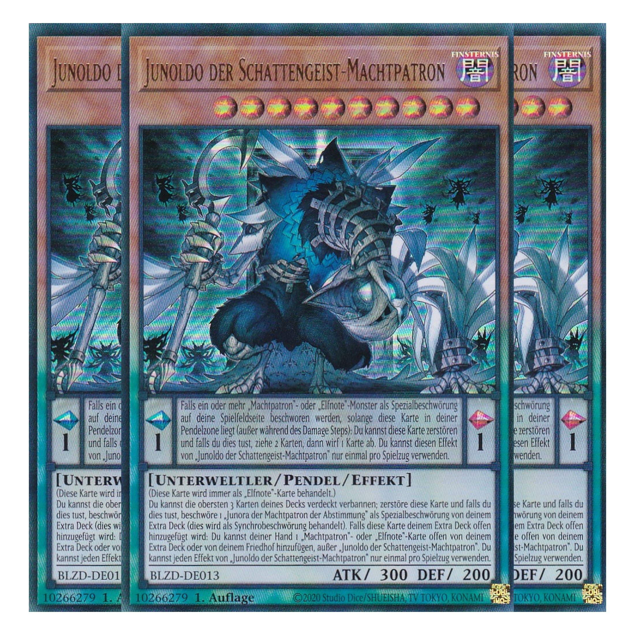 Junoldo der Schattengeist-Machtpatron - Ultra Rare - Deutsch - BLZD-DE013 - 1. Auflage - Blazing Dominion - Playset (3 Kopien) - Yu-Gi-Oh!