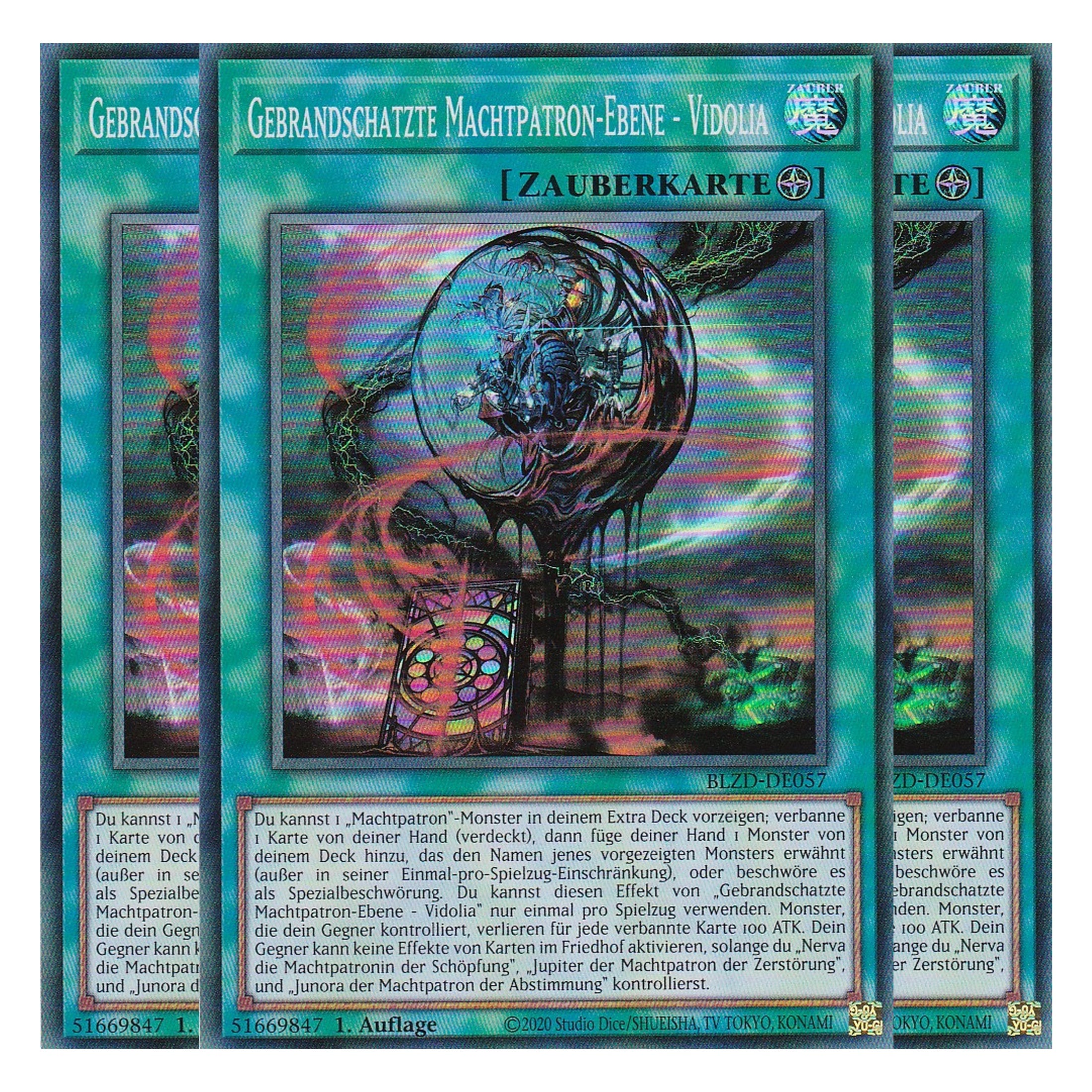 Gebrandschatzte Machtpatron-Ebene - Vidolia - Super Rare - Deutsch - BLZD-DE057 - 1. Auflage - Blazing Dominion - Playset (3 Kopien) - Yu-Gi-Oh!