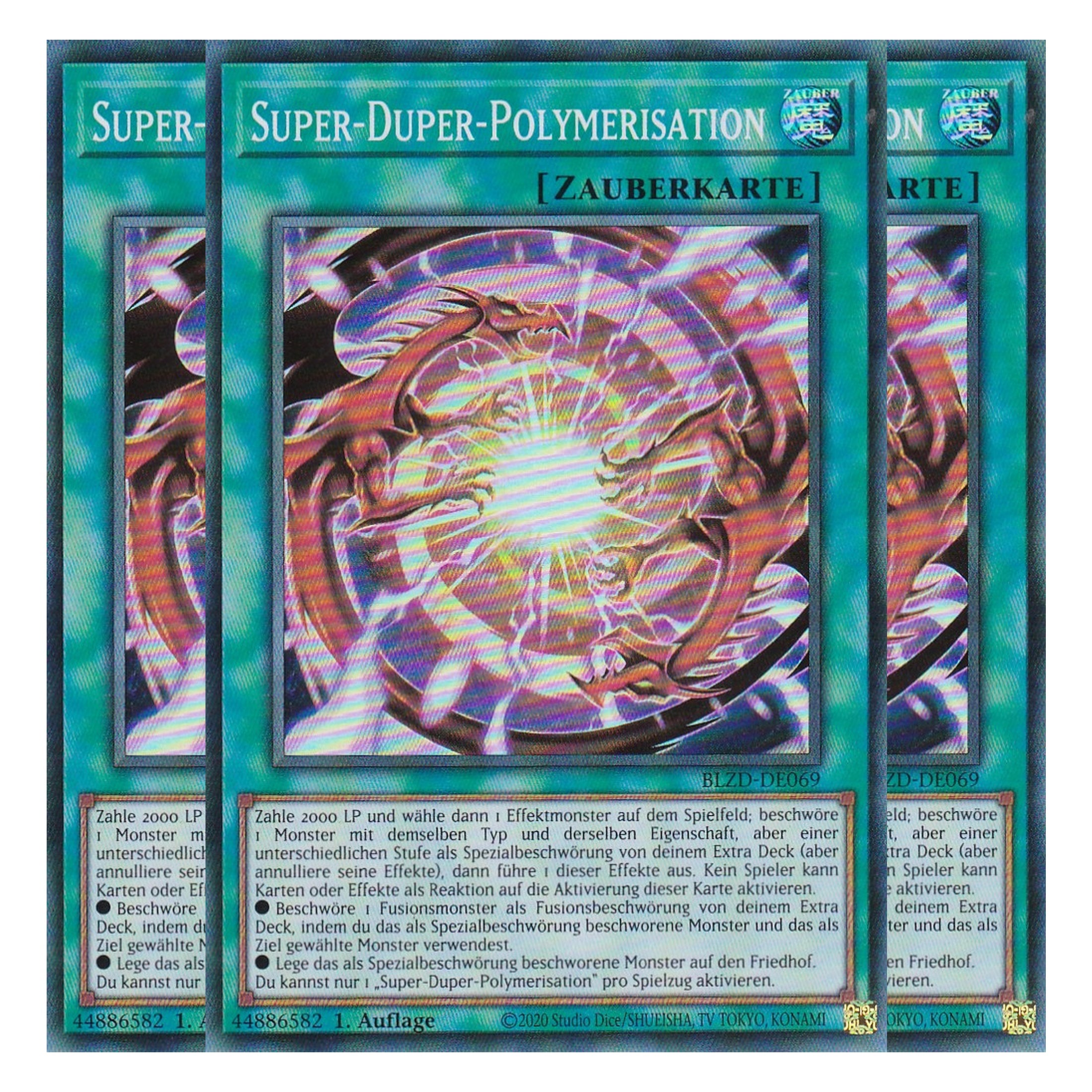Super-Duper-Polymerisation - Super Rare - Deutsch - BLZD-DE069 - 1. Auflage - Blazing Dominion - Playset (3 Kopien) - Yu-Gi-Oh!