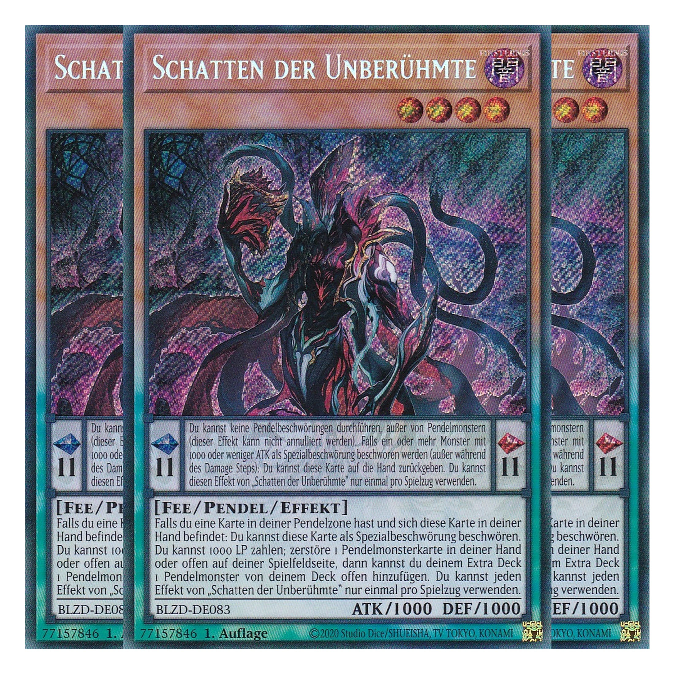 Schatten der Unberühmte - Secret Rare - Deutsch - BLZD-DE083 - 1. Auflage - Blazing Dominion - Playset (3 Kopien) - Yu-Gi-Oh!