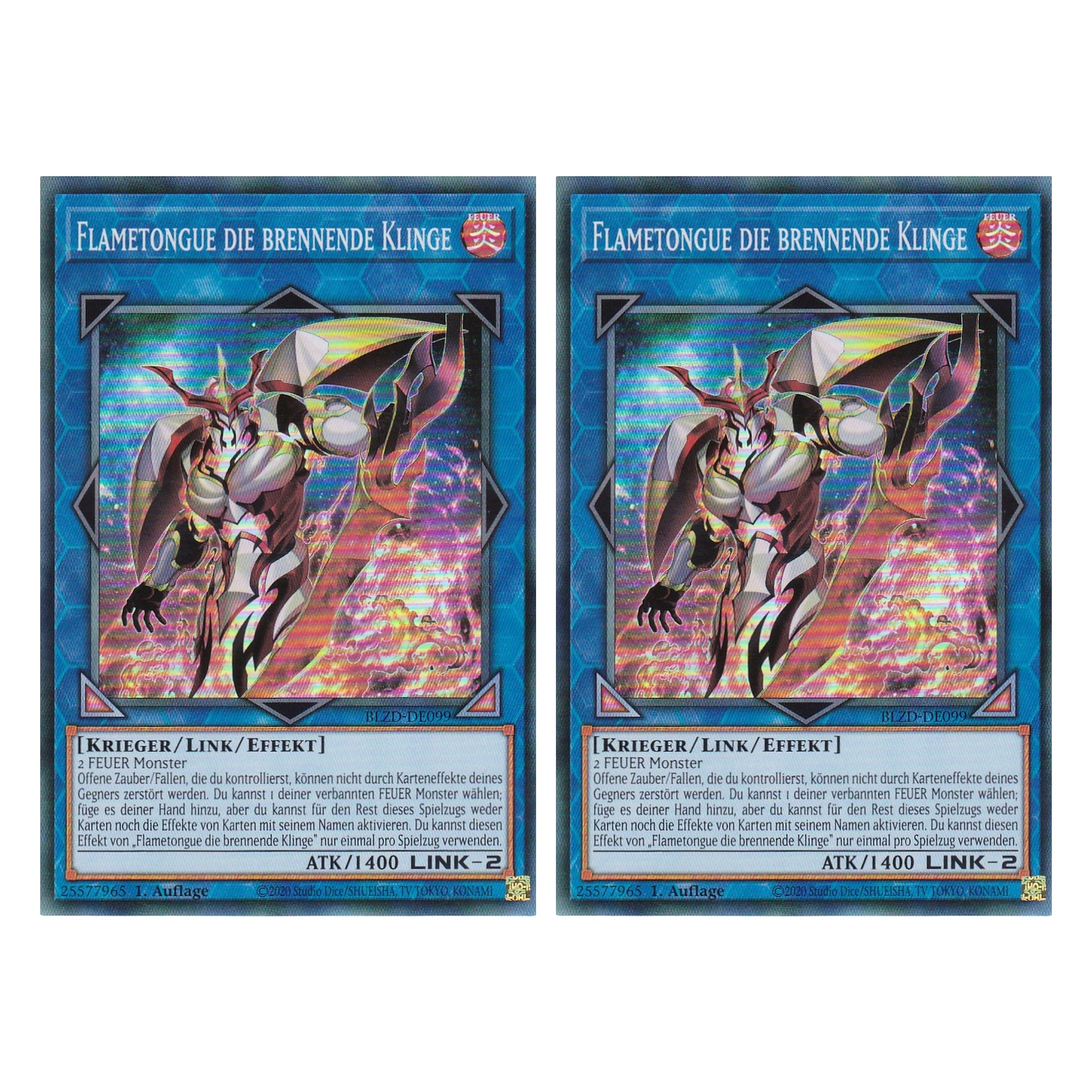 Flametongue die brennende Klinge - Super Rare - Deutsch - BLZD-DE099 - 1. Auflage - Blazing Dominion - Duo Set (2 Stück) - Yu-Gi-Oh!
