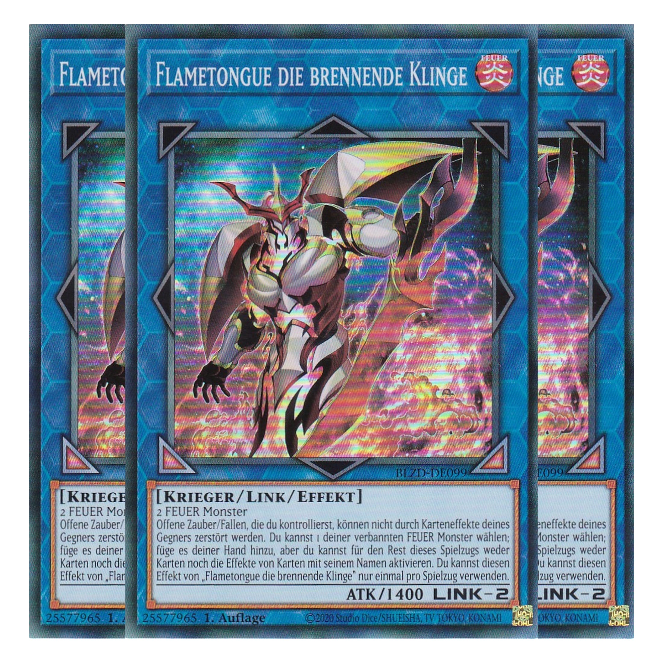 Flametongue die brennende Klinge - Super Rare - Deutsch - BLZD-DE099 - 1. Auflage - Blazing Dominion - Playset (3 Kopien) - Yu-Gi-Oh!
