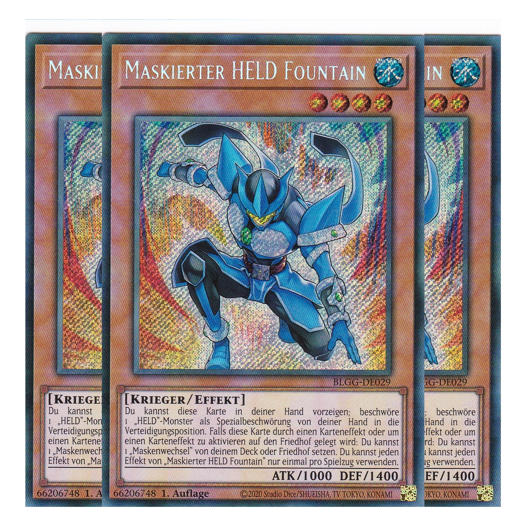 Maskierter HELD Fountain - BLGG-DE029 - Secret Rare - Deutsch - 1. Auflage - Battles of Legend: Glorious Gallery - Yu-Gi-Oh! - Playset (3 Kopien)