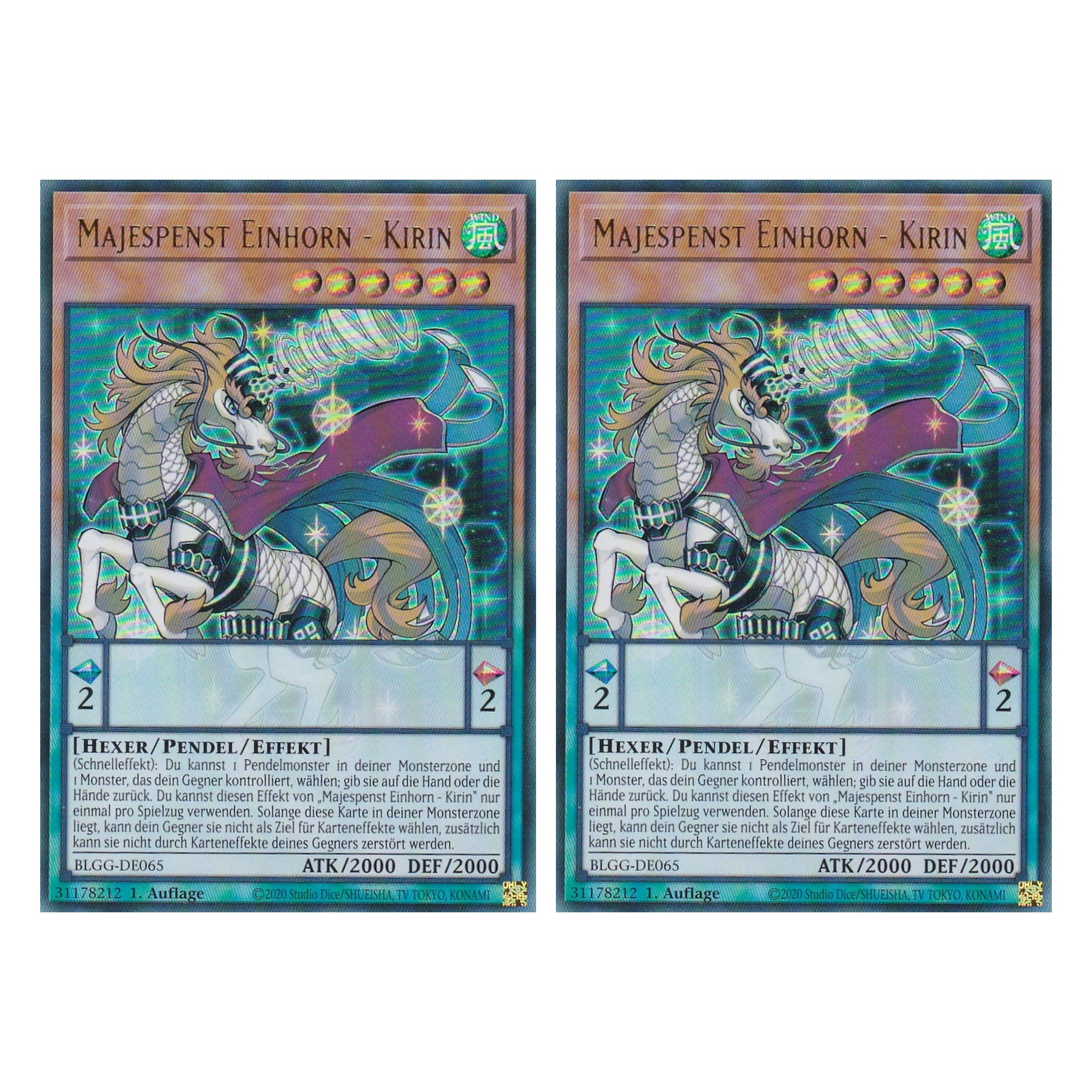 Majespenst Einhorn - Kirin - BLGG-DE065 - Ultra Rare - Deutsch - 1. Auflage - Battles of Legend: Glorious Gallery - Yu-Gi-Oh! - Duo Set (2 Stück)