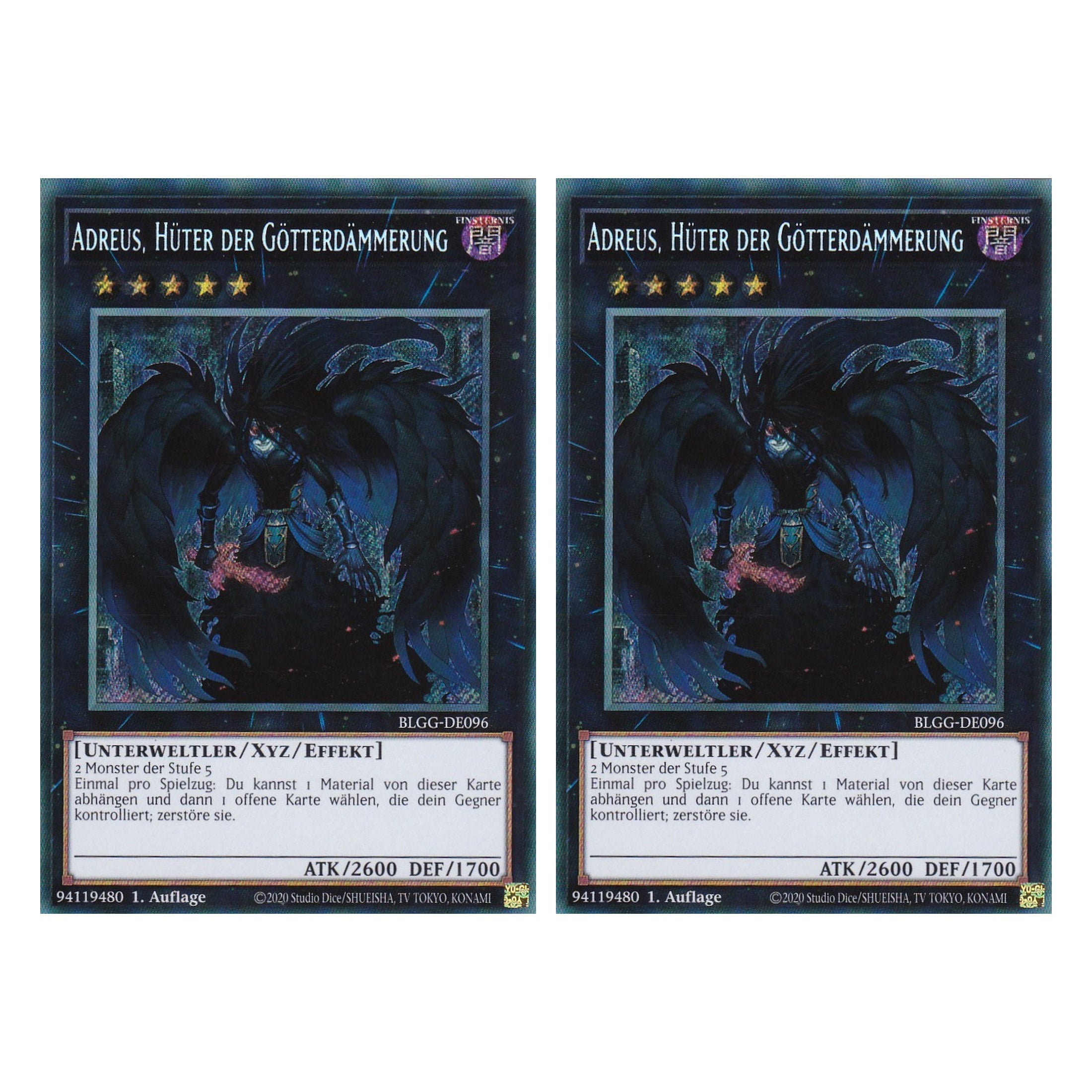 Adreus, Hüter der Götterdämmerung - BLGG-DE096 - Secret Rare - Deutsch - 1. Auflage - Battles of Legend: Glorious Gallery - Yu-Gi-Oh! - Duo Set (2 Stück)