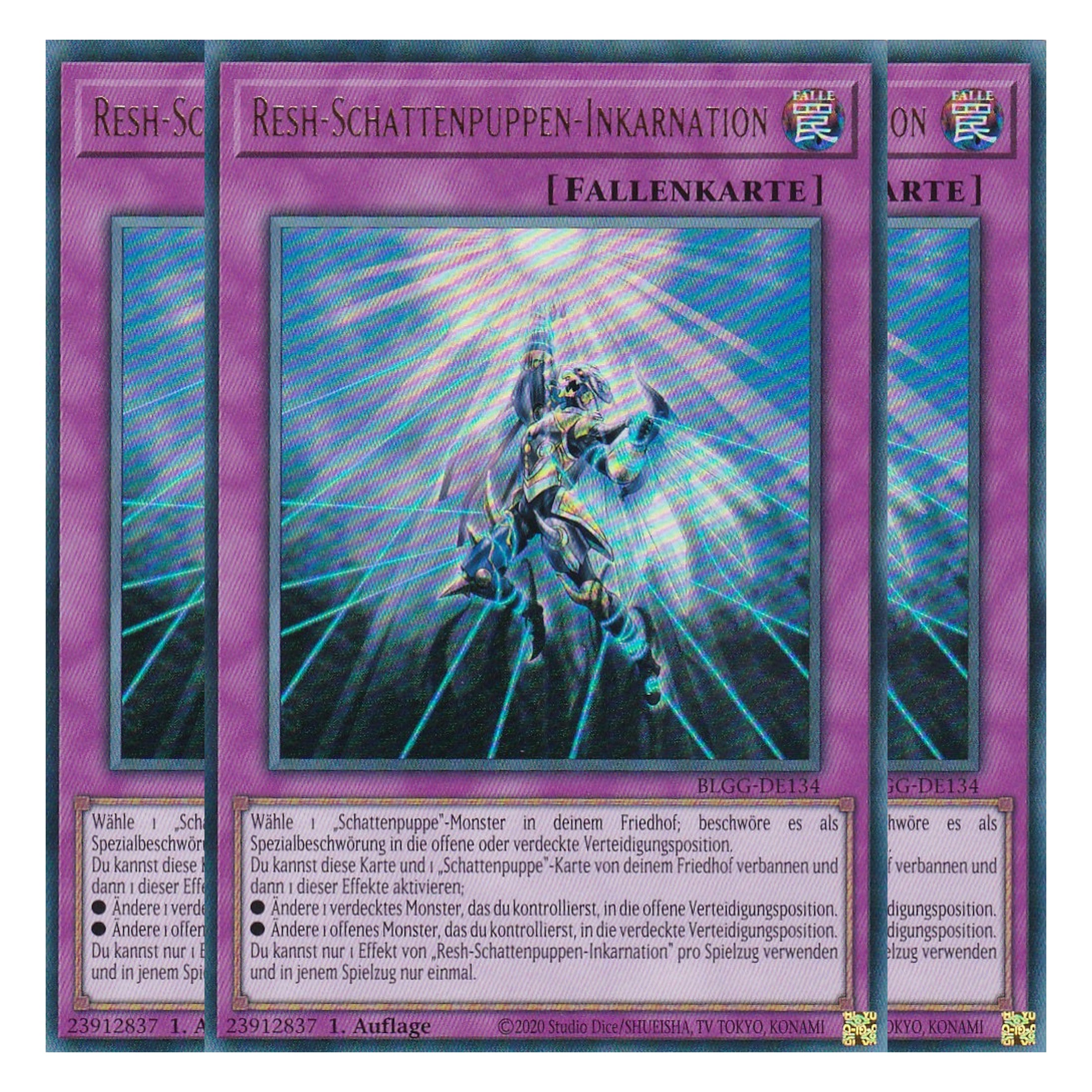 Resh-Schattenpuppen-Inkarnation - BLGG-DE134 - Ultra Rare - Deutsch - 1. Auflage - Battles of Legend: Glorious Gallery - Yu-Gi-Oh! - Playset (3 Kopien)