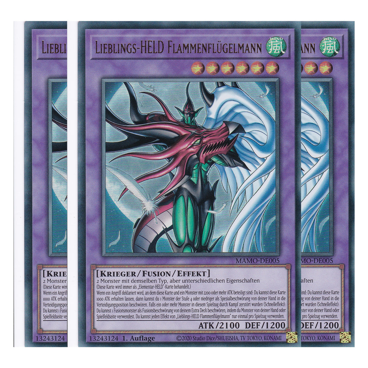 MAMO-DE005 - Lieblings-HELD Flammenflügelmann - Ultra Rare - Deutsch - 1. Auflage - Magnificent Monsters - Playset (3 Kopien) - Yu-Gi-Oh!