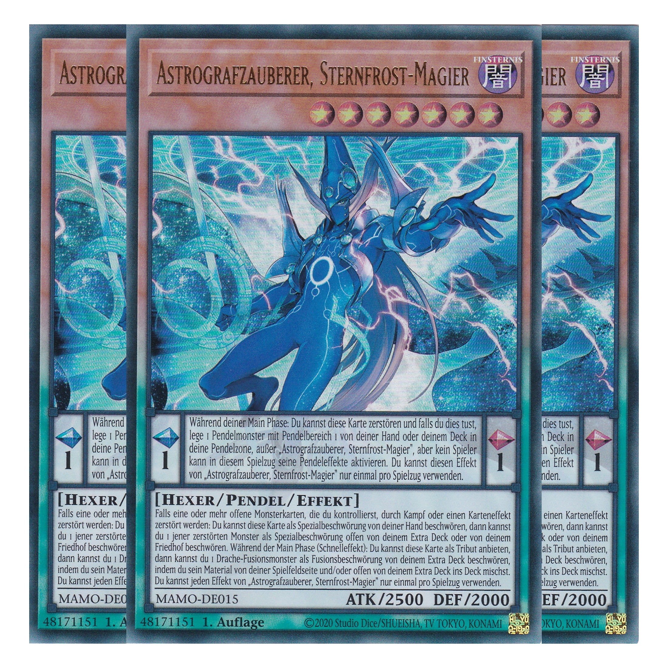 MAMO-DE015 - Astrografzauberer, Sternfrost-Magier - Ultra Rare - Deutsch - 1. Auflage - Magnificent Monsters - Playset (3 Kopien) - Yu-Gi-Oh!