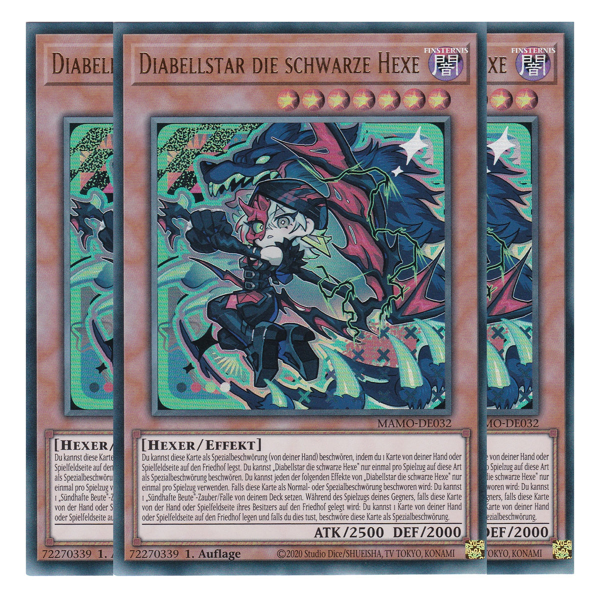 MAMO-DE032 - Diabellstar die schwarze Hexe - Ultra Rare - Deutsch - 1. Auflage - Magnificent Monsters - Playset (3 Kopien) - Yu-Gi-Oh!