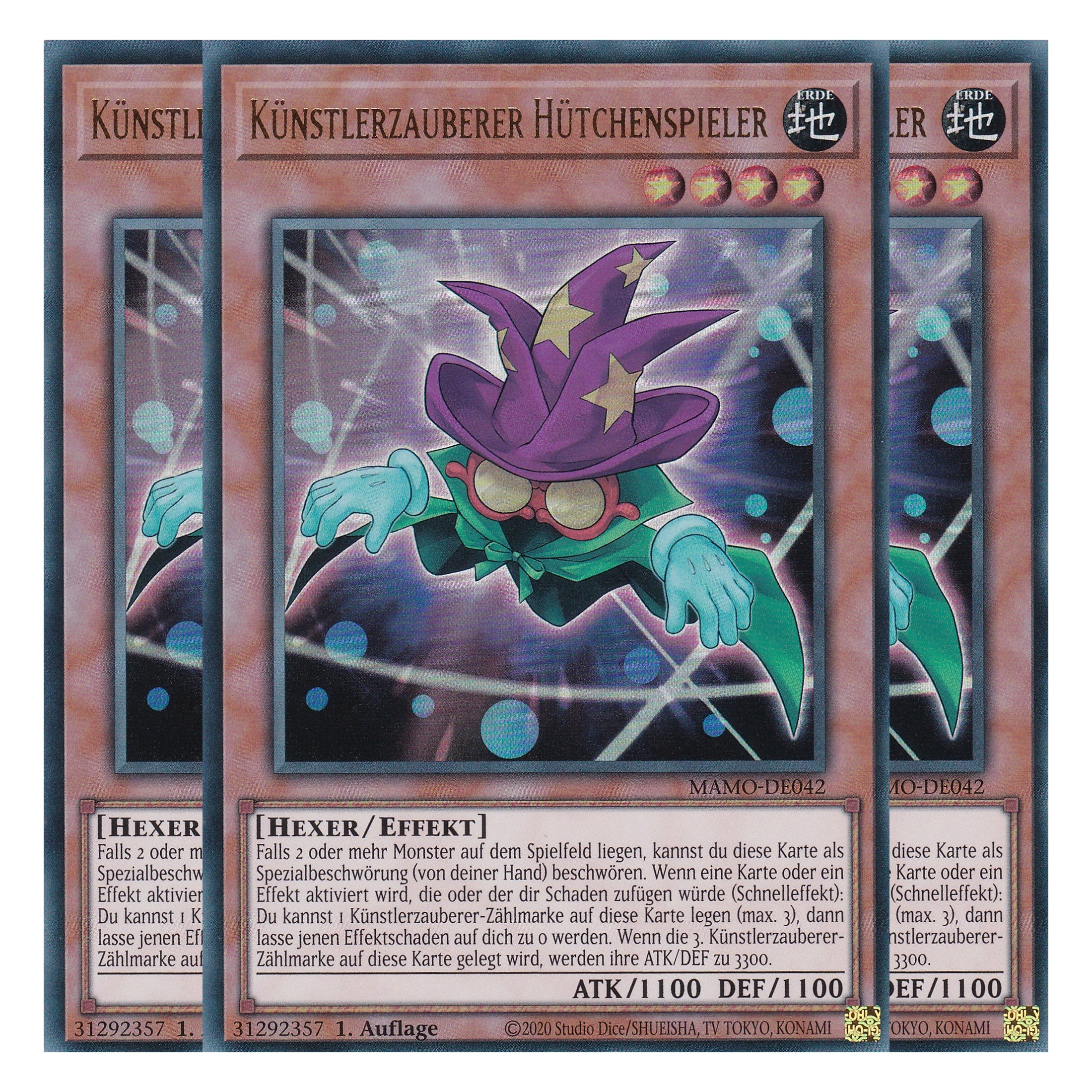 MAMO-DE042 - Künstlerzauberer Hütchenspieler - Ultra Rare - Deutsch - 1. Auflage - Magnificent Monsters - Playset (3 Kopien) - Yu-Gi-Oh!