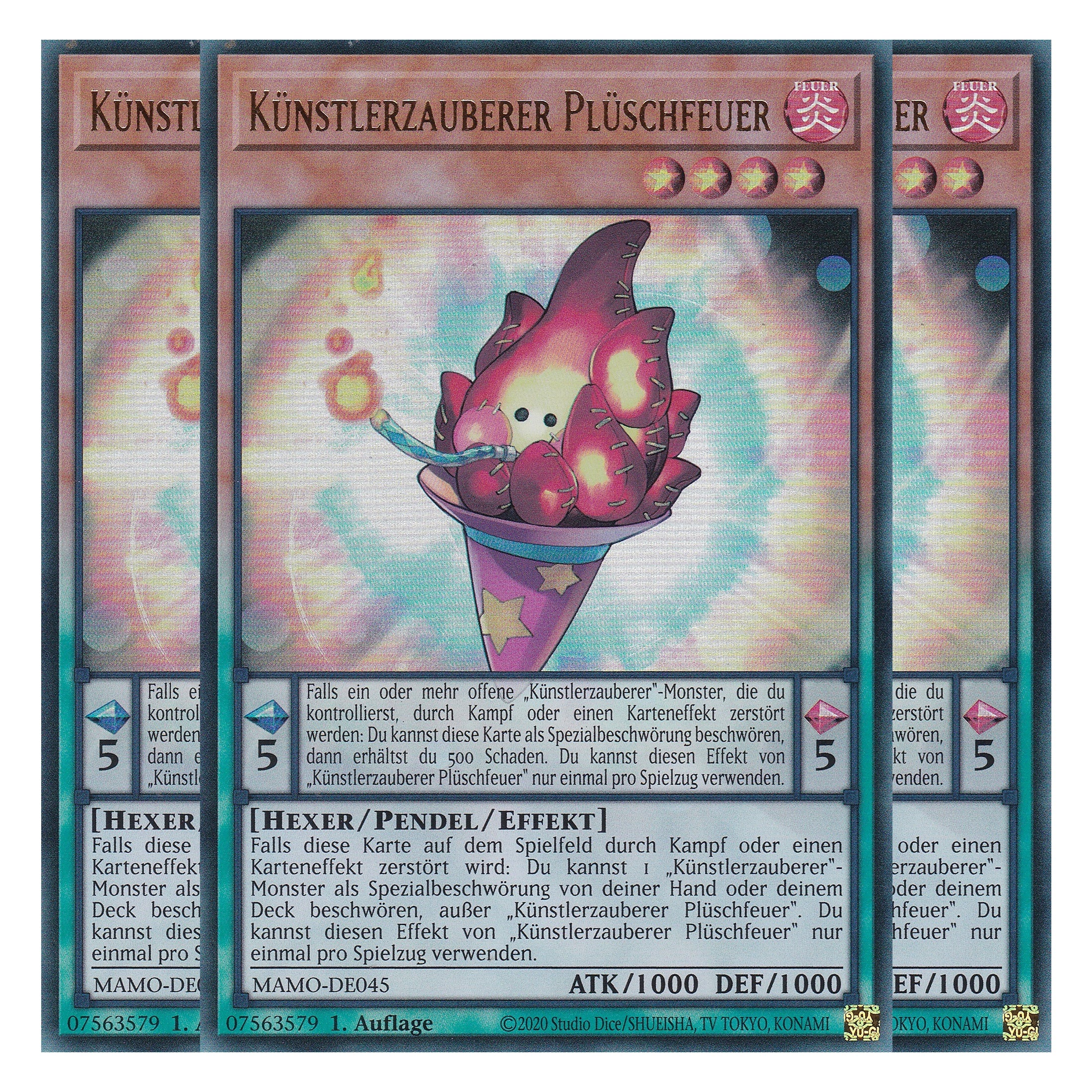 MAMO-DE045 - Künstlerzauberer Plüschfeuer - Ultra Rare - Deutsch - 1. Auflage - Magnificent Monsters - Playset (3 Kopien) - Yu-Gi-Oh!