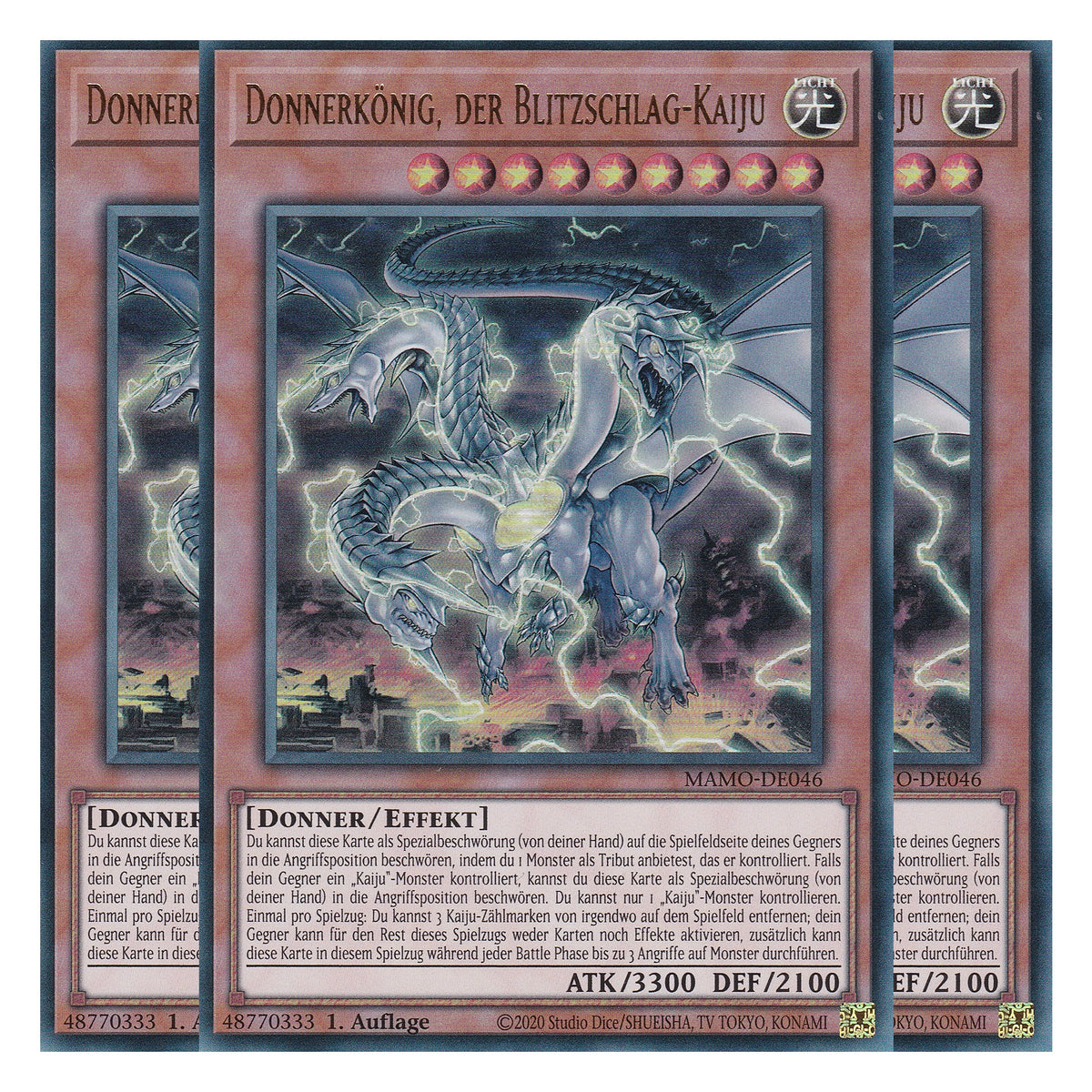 MAMO-DE046 - Donnerkönig, der Blitzschlag-Kaiju - Ultra Rare - Deutsch - 1. Auflage - Magnificent Monsters - Playset (3 Kopien) - Yu-Gi-Oh!