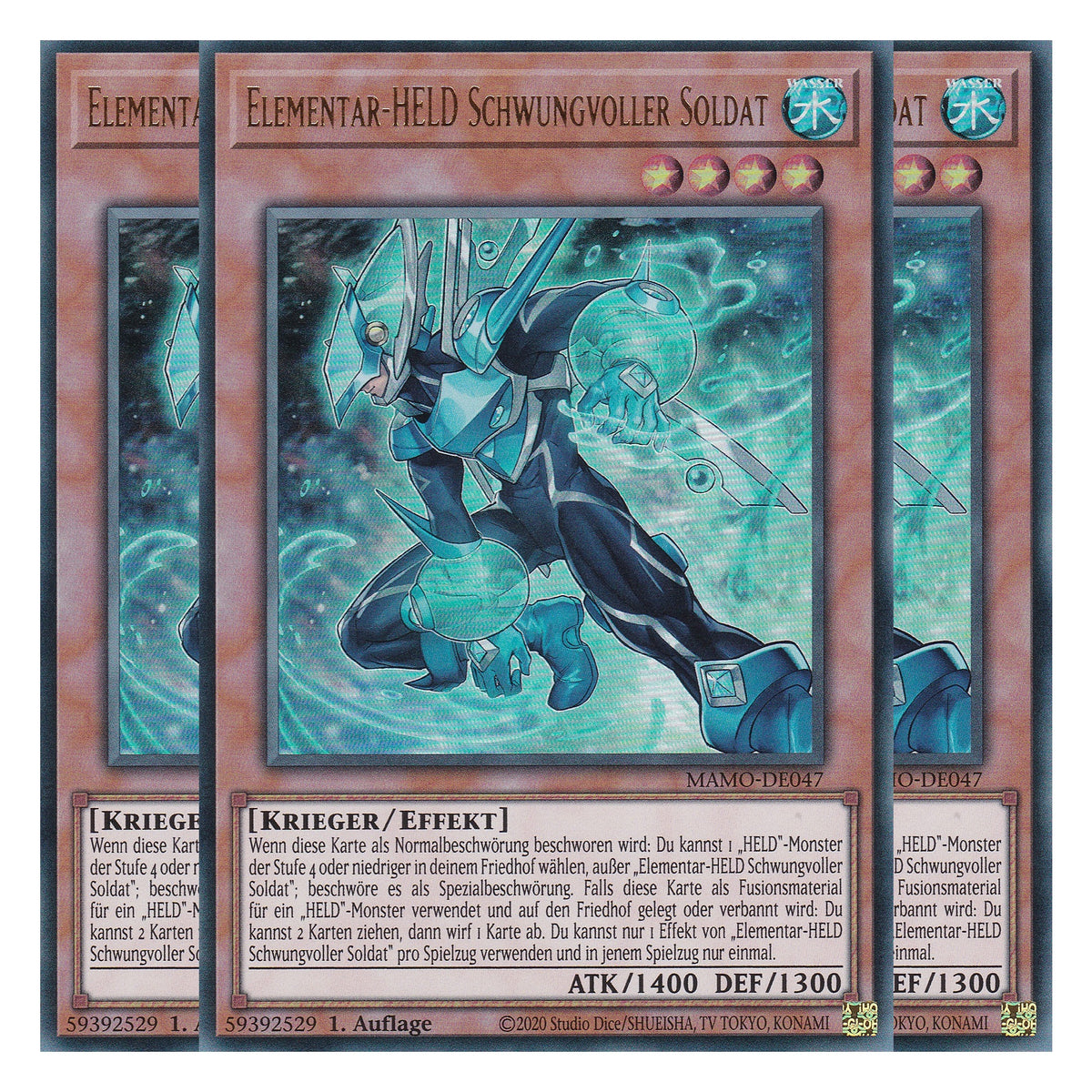 MAMO-DE047 - Elementar-HELD Schwungvoller Soldat - Ultra Rare - Deutsch - 1. Auflage - Magnificent Monsters - Playset (3 Kopien) - Yu-Gi-Oh!