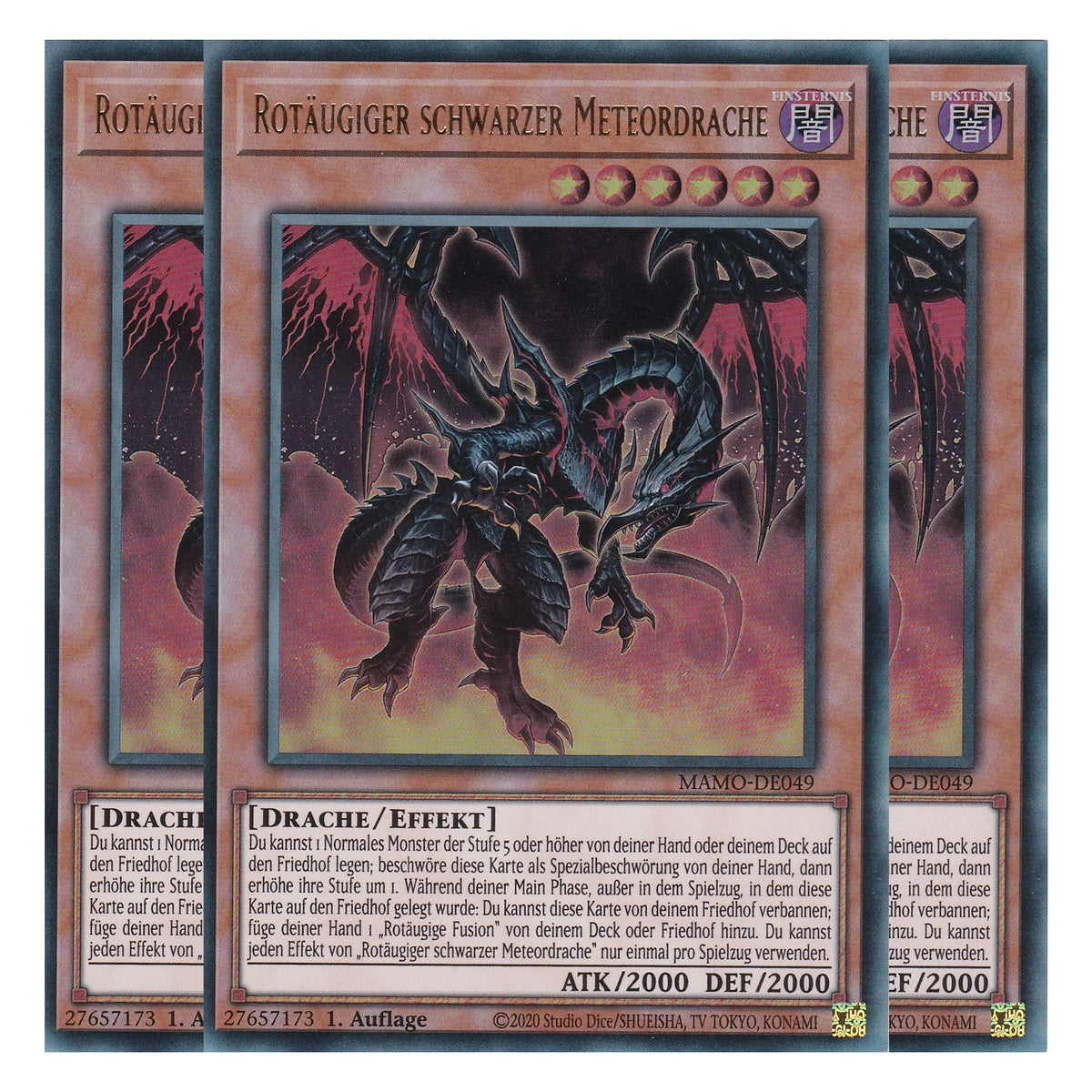 MAMO-DE049 - Rotäugiger schwarzer Meteordrache - Ultra Rare - Deutsch - 1. Auflage - Magnificent Monsters - Playset (3 Kopien) - Yu-Gi-Oh!